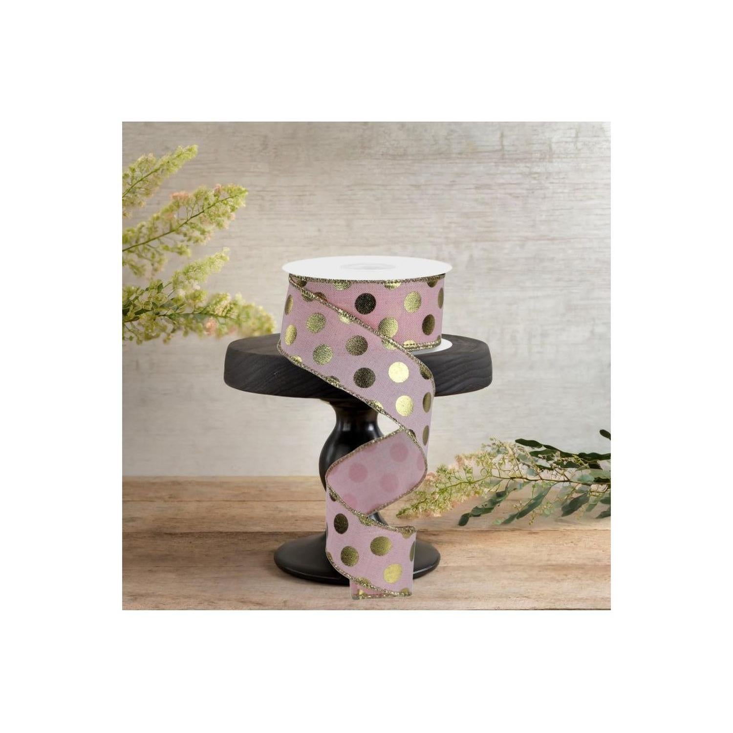 Shop For 1.5" Metallic Polka Dots Ribbon: Pale Pink (10 Yards)