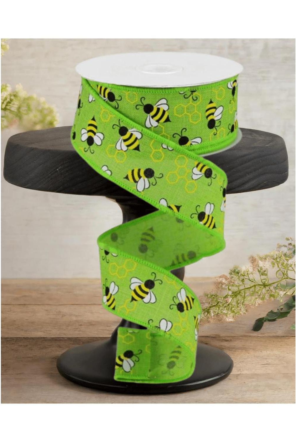 Shop For 1.5" Mini Bumblebees on Royal Ribbon: Lime Green (10 Yards)