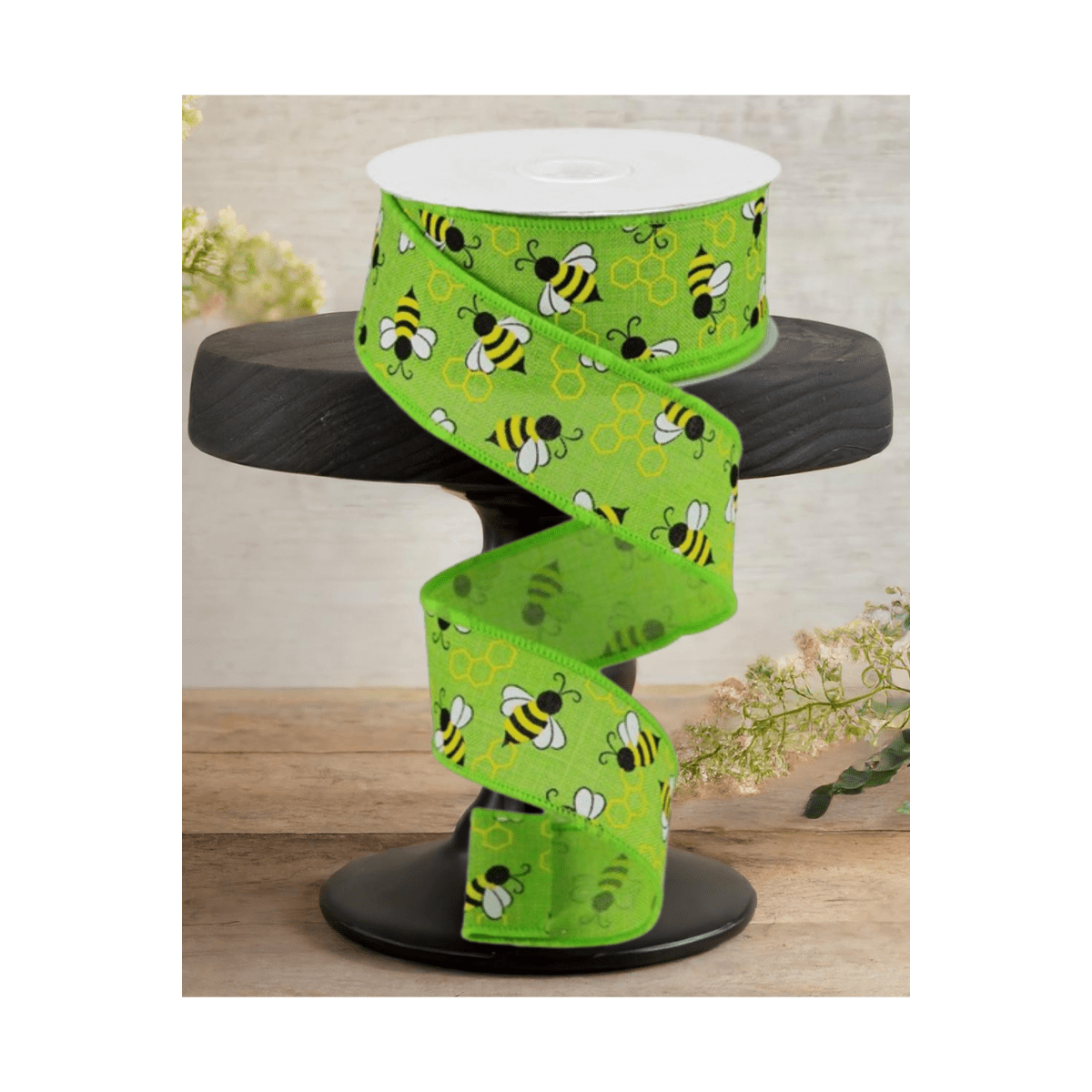 Shop For 1.5" Mini Bumblebees on Royal Ribbon: Lime Green (10 Yards)