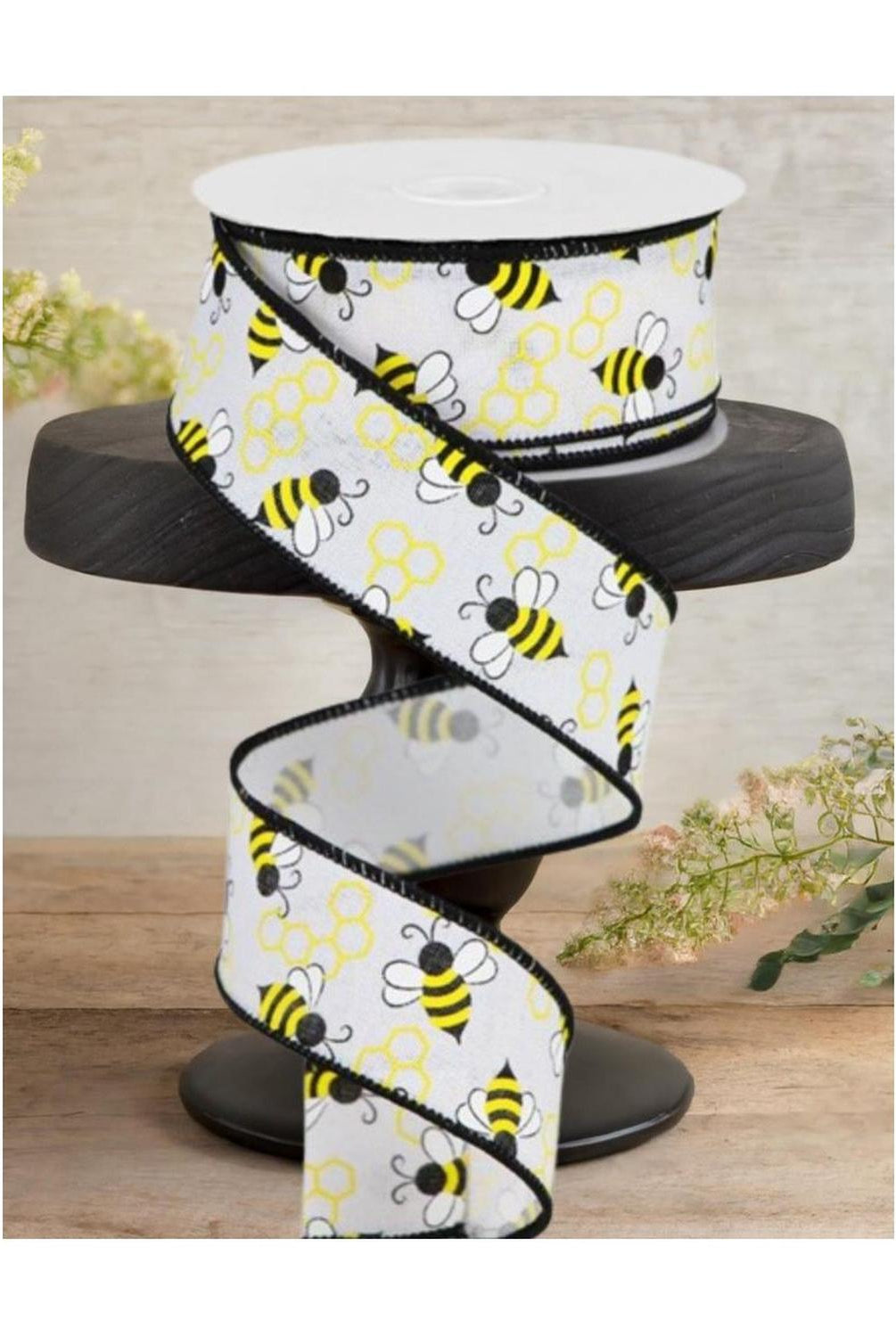 Shop For 1.5" Mini Bumblebees on Royal Ribbon: White (10 Yards)