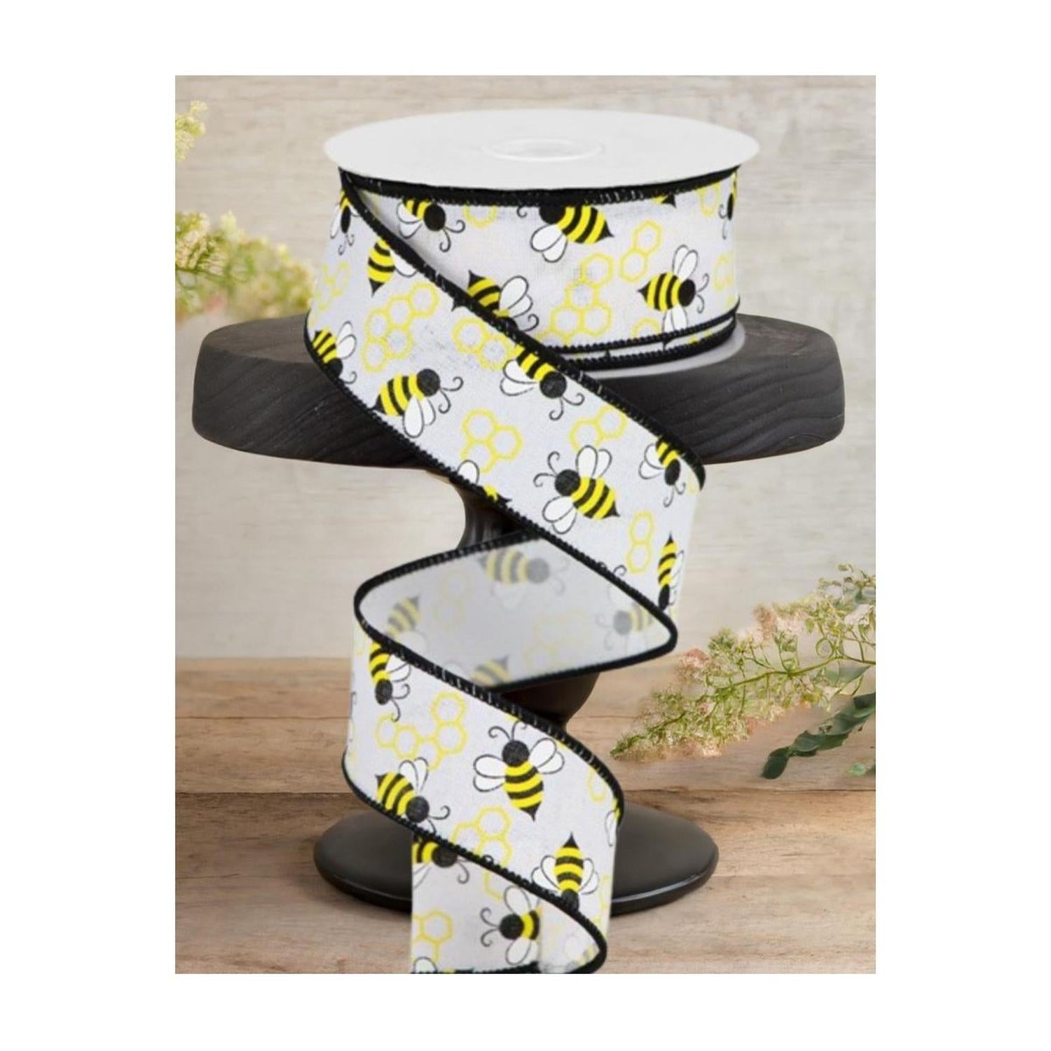 Shop For 1.5" Mini Bumblebees on Royal Ribbon: White (10 Yards)