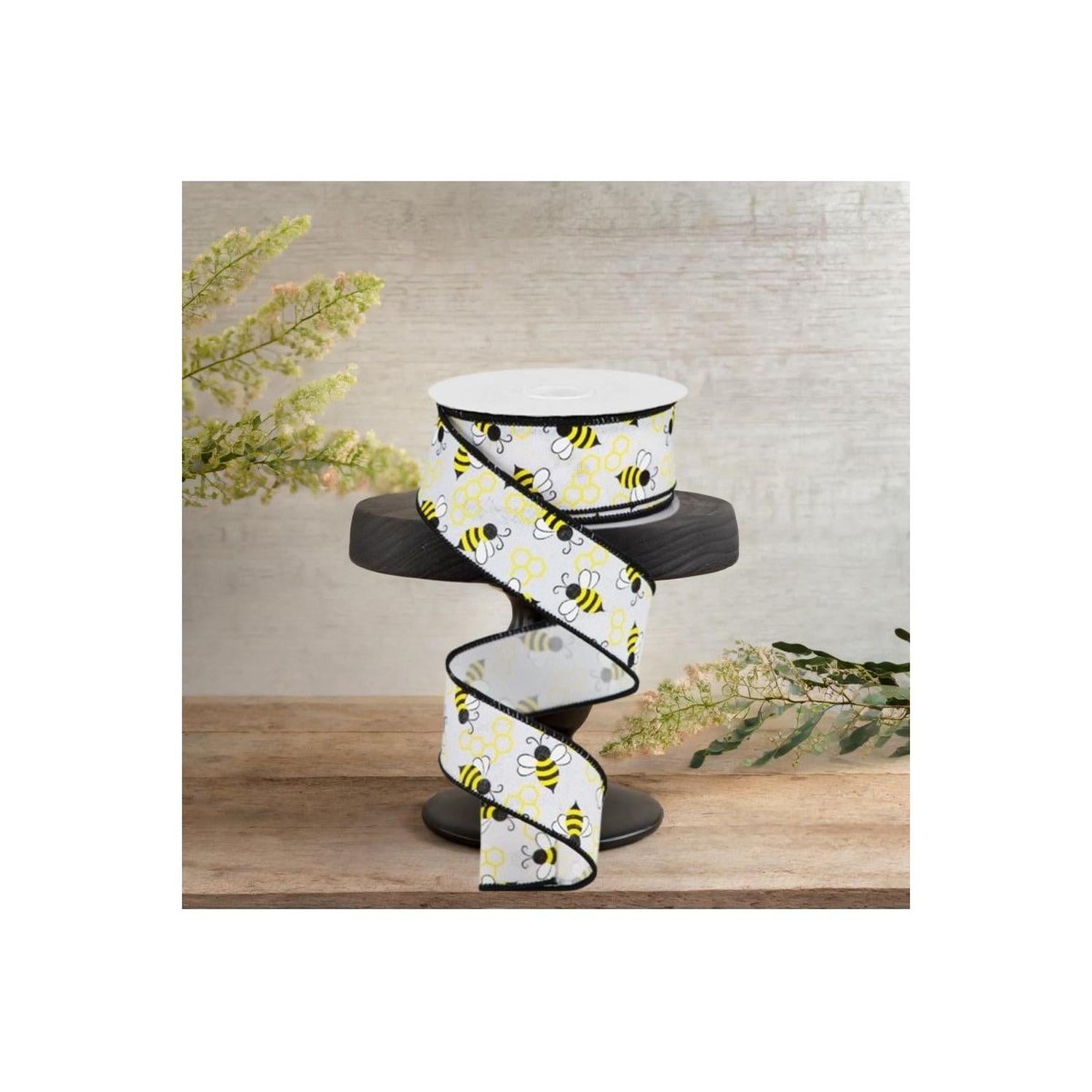 Shop For 1.5" Mini Bumblebees on Royal Ribbon: White (10 Yards)