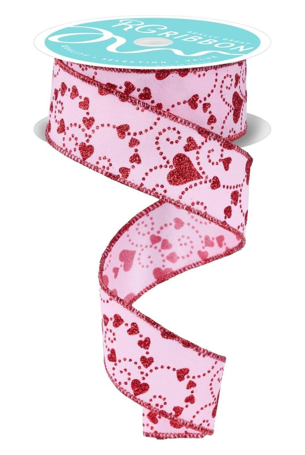 1.5" Mini Swirl Heart Ribbon: Pink/Red (10 Yard)