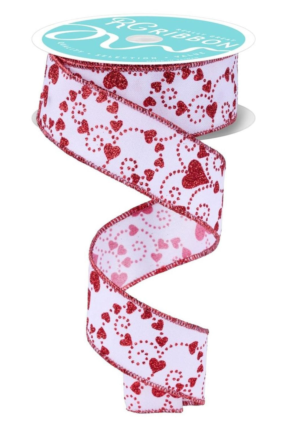 Shop For 1.5" Mini Swirl Heart Ribbon: White/Red (10 Yard)
