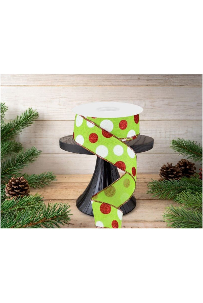 Shop For 1.5" Multi Glitter Dots Ribbon: Lime Green, Red, White (10 Yards)
