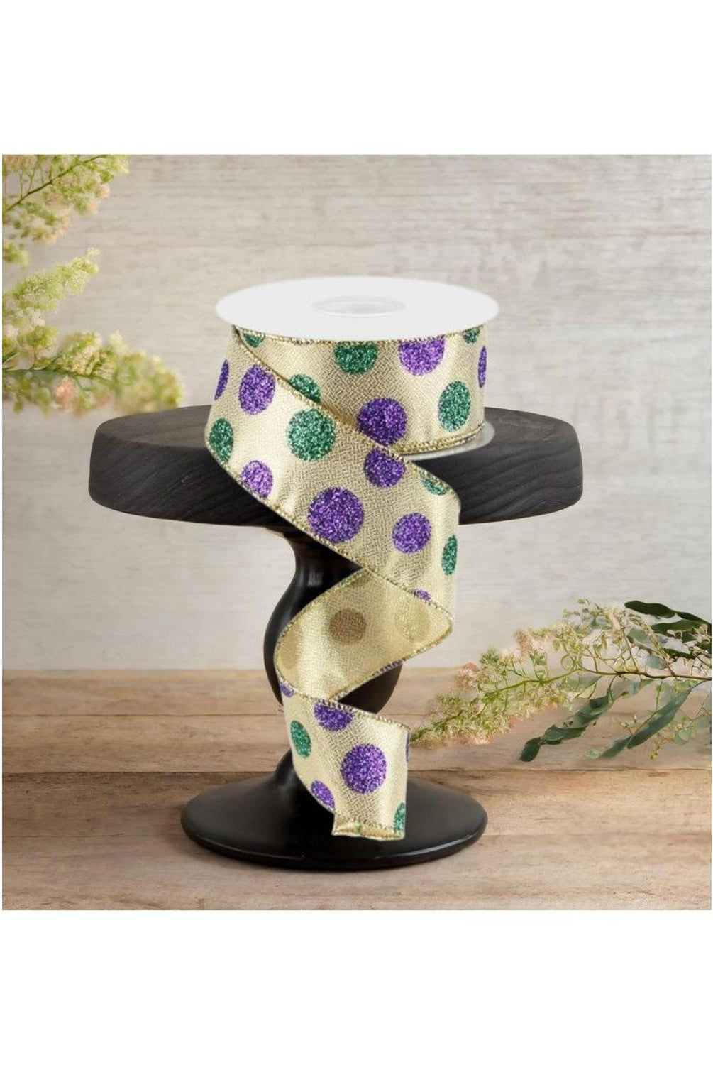 Shop For 1.5" Multi Glitter Dots Ribbon: Mardi Gras (10 Yards)