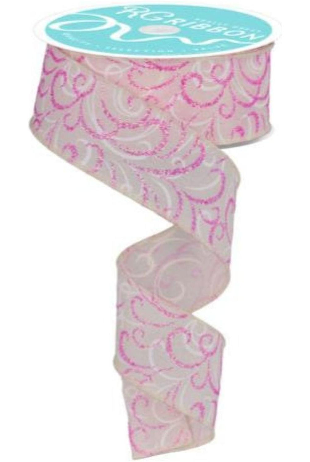1.5" Multi Swirls Glitter Ribbon: Cream/Pink/White (10 Yard)