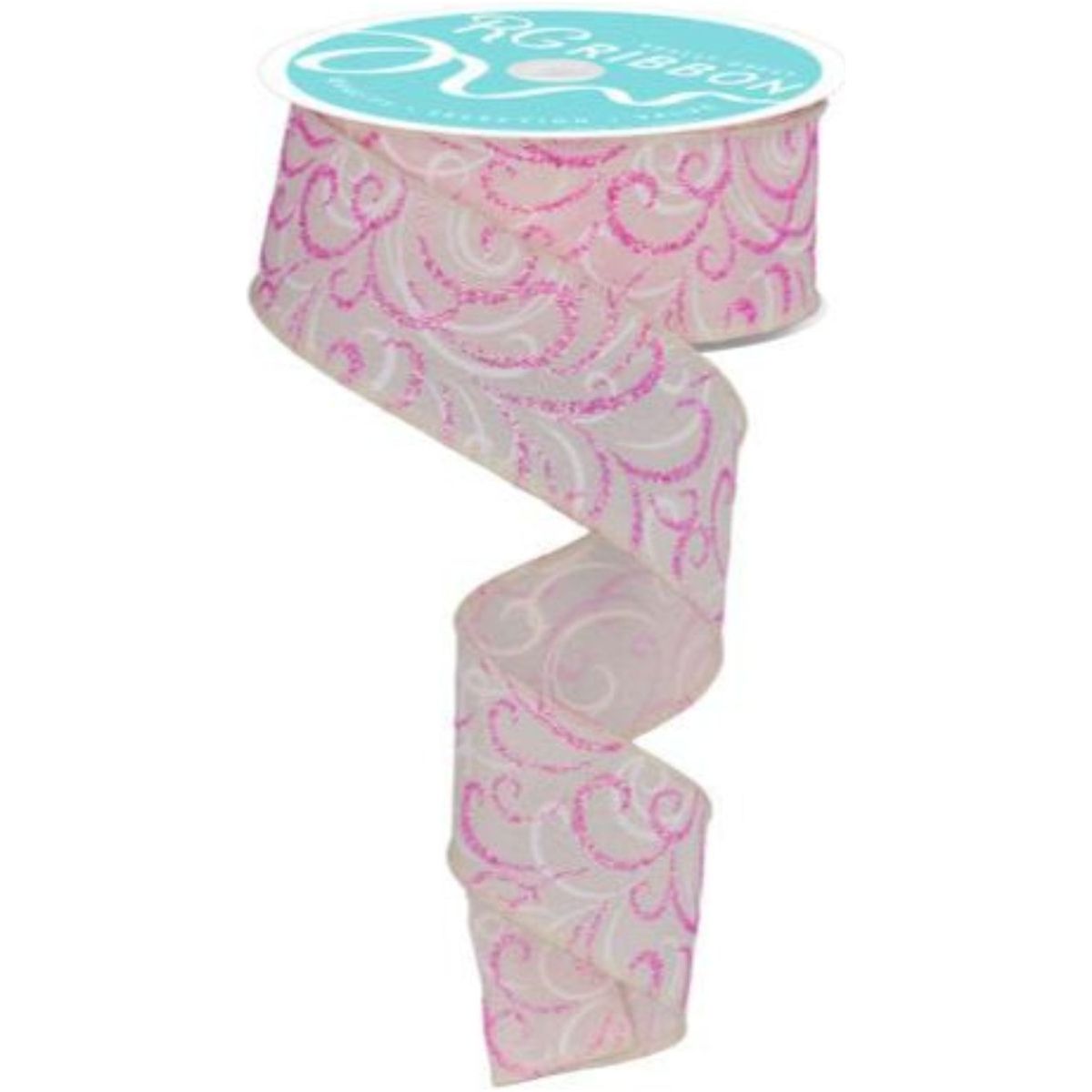 Shop For 1.5" Multi Swirls Glitter Ribbon: Cream/Pink/White (10 Yard)