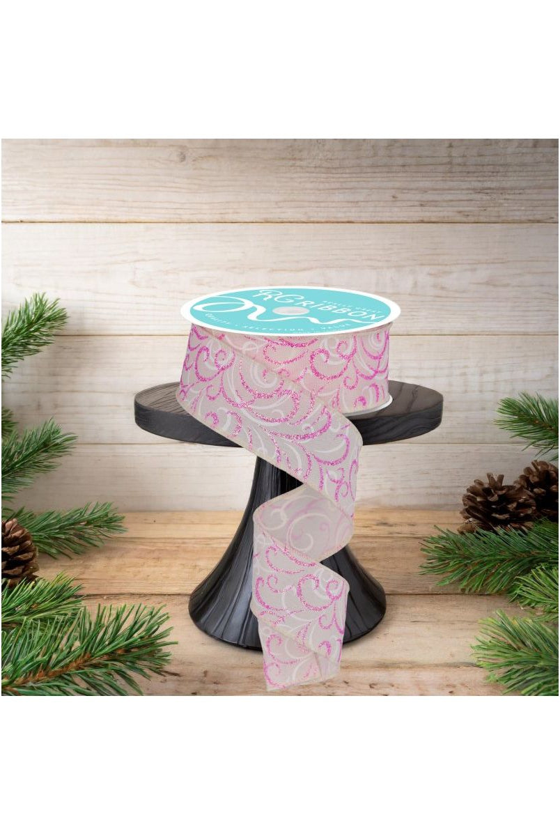 Shop For 1.5" Multi Swirls Glitter Ribbon: Cream/Pink/White (10 Yard)