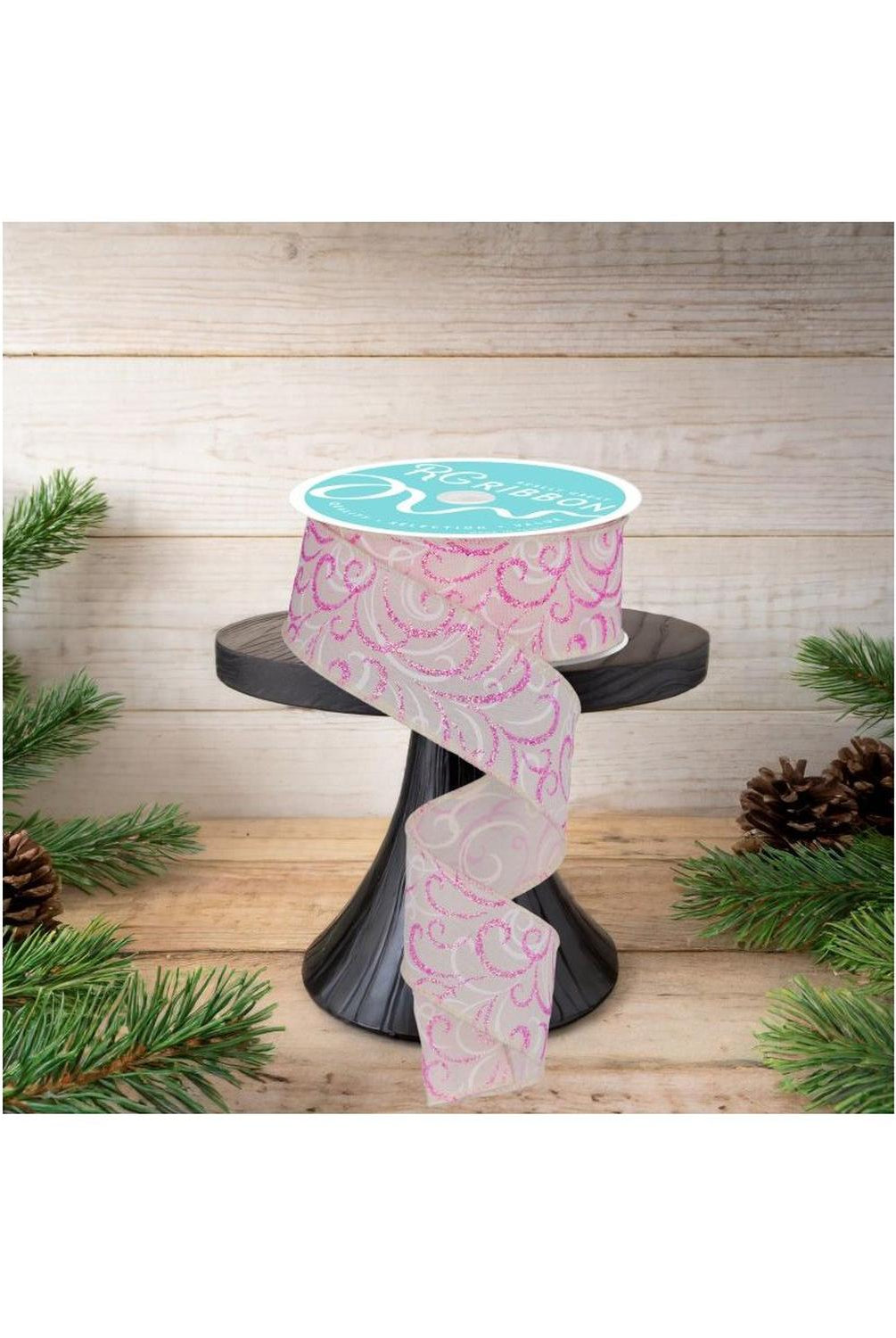 1.5" Multi Swirls Glitter Ribbon: Cream/Pink/White (10 Yard)