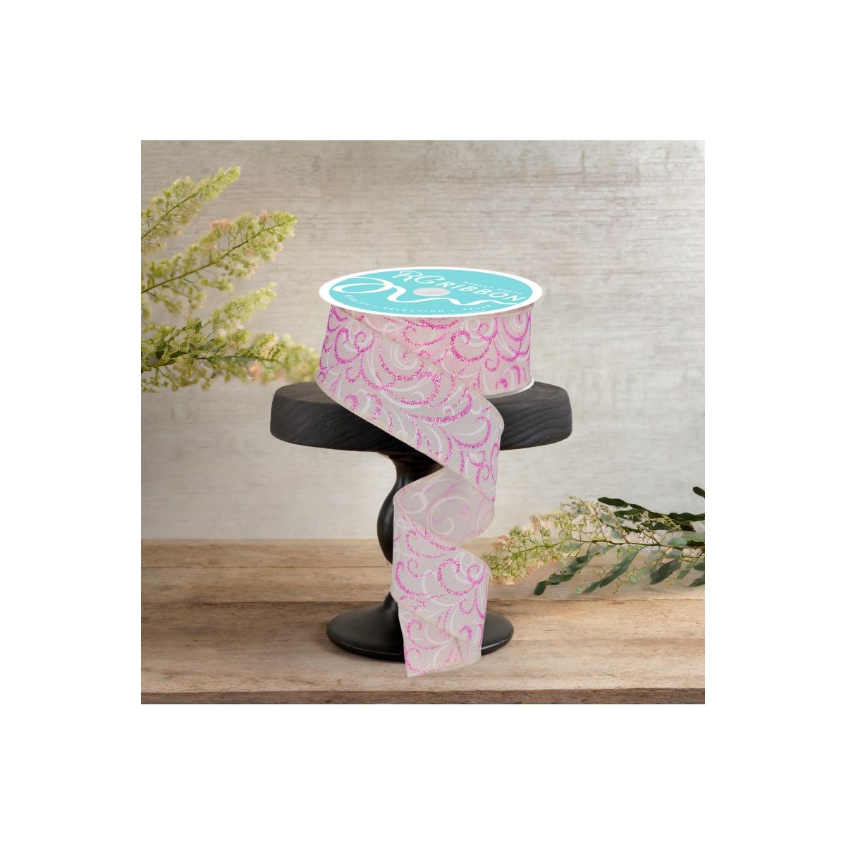 Shop For 1.5" Multi Swirls Glitter Ribbon: Cream/Pink/White (10 Yard)