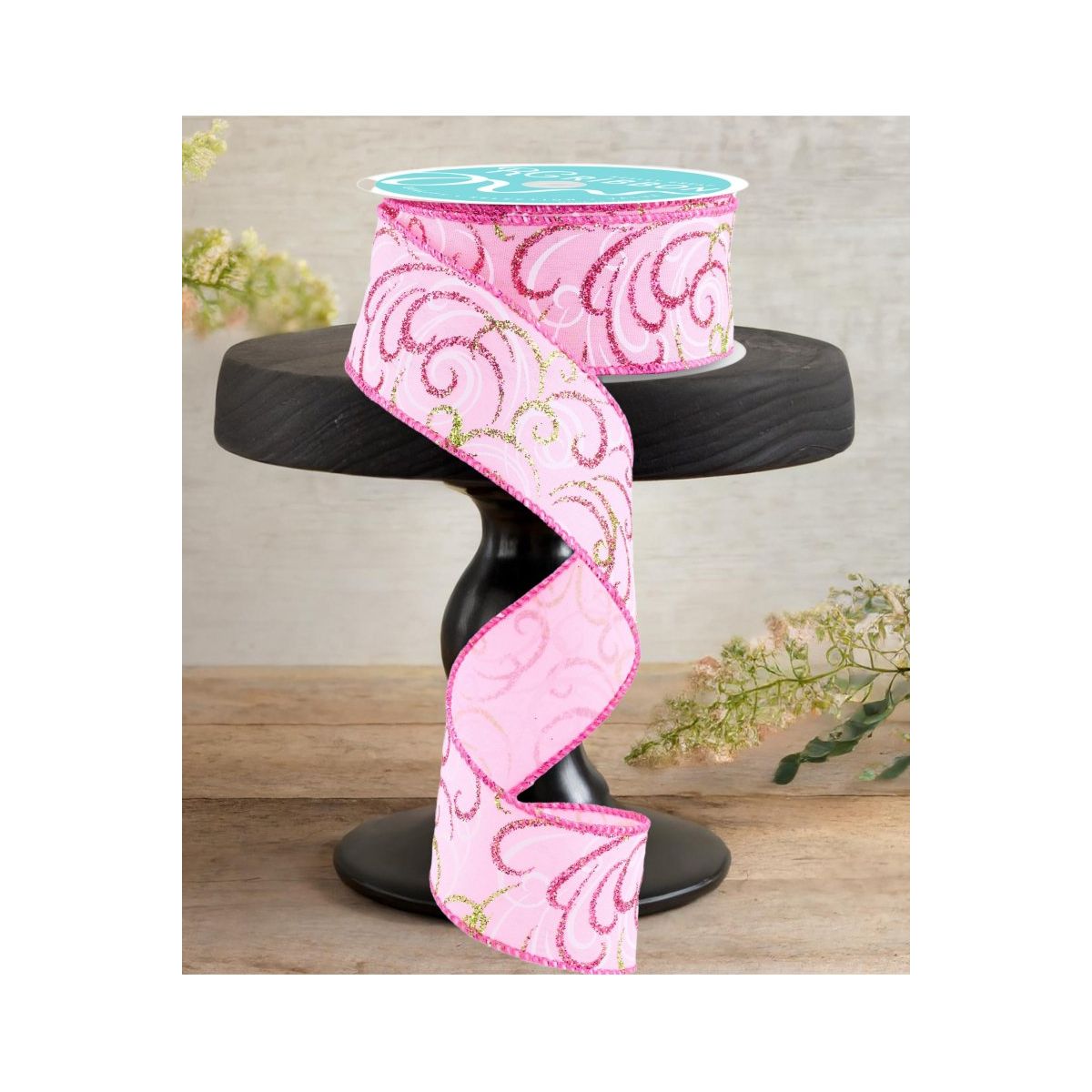 Shop For 1.5" Multi Swirls Glitter Ribbon: Light Pink/Lime/White (10 Yard)