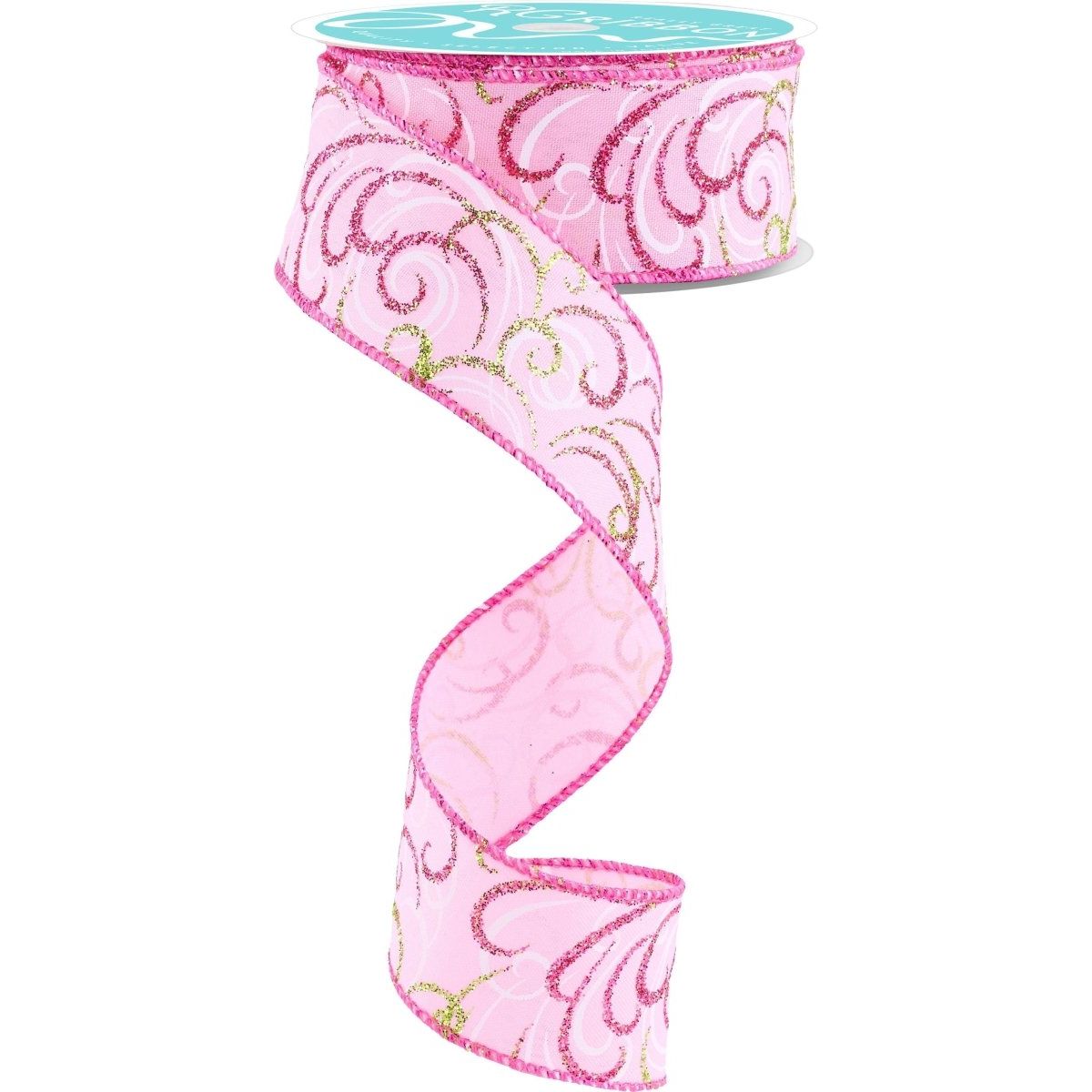 Shop For 1.5" Multi Swirls Glitter Ribbon: Light Pink/Lime/White (10 Yard)