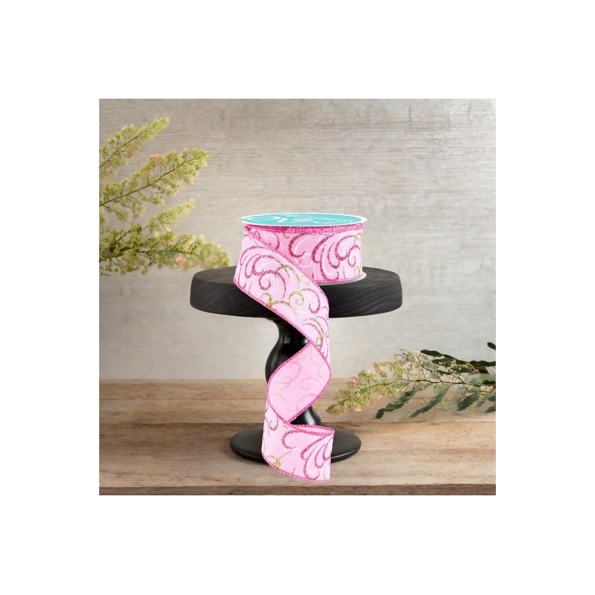 Shop For 1.5" Multi Swirls Glitter Ribbon: Light Pink/Lime/White (10 Yard)