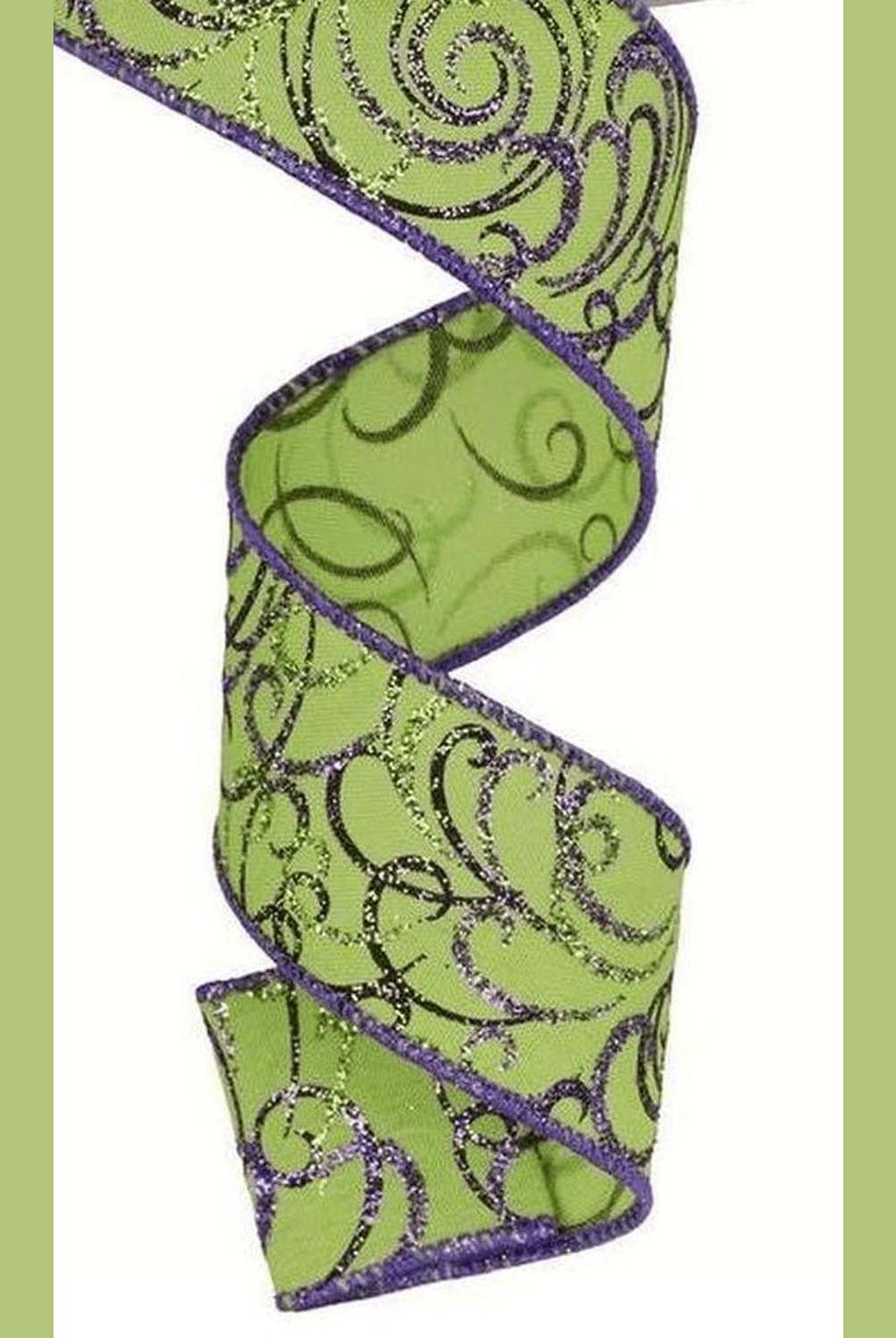 Shop For 1.5" Multi Swirls Glitter Ribbon: Lime Green/Purple (10 Yard)