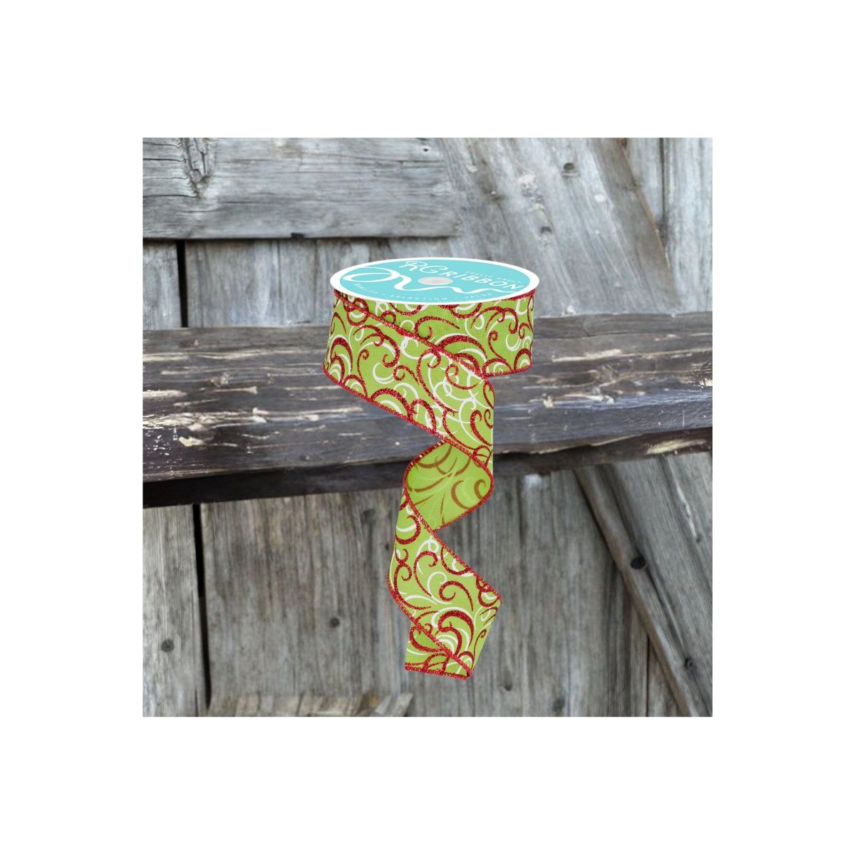Shop For 1.5" Multi Swirls Glitter Ribbon: Lime Green/Red (10 Yard)