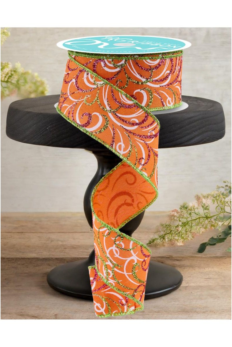 Shop For 1.5" Multi Swirls Glitter Ribbon: Orange/Pink/Lime (10 Yard)
