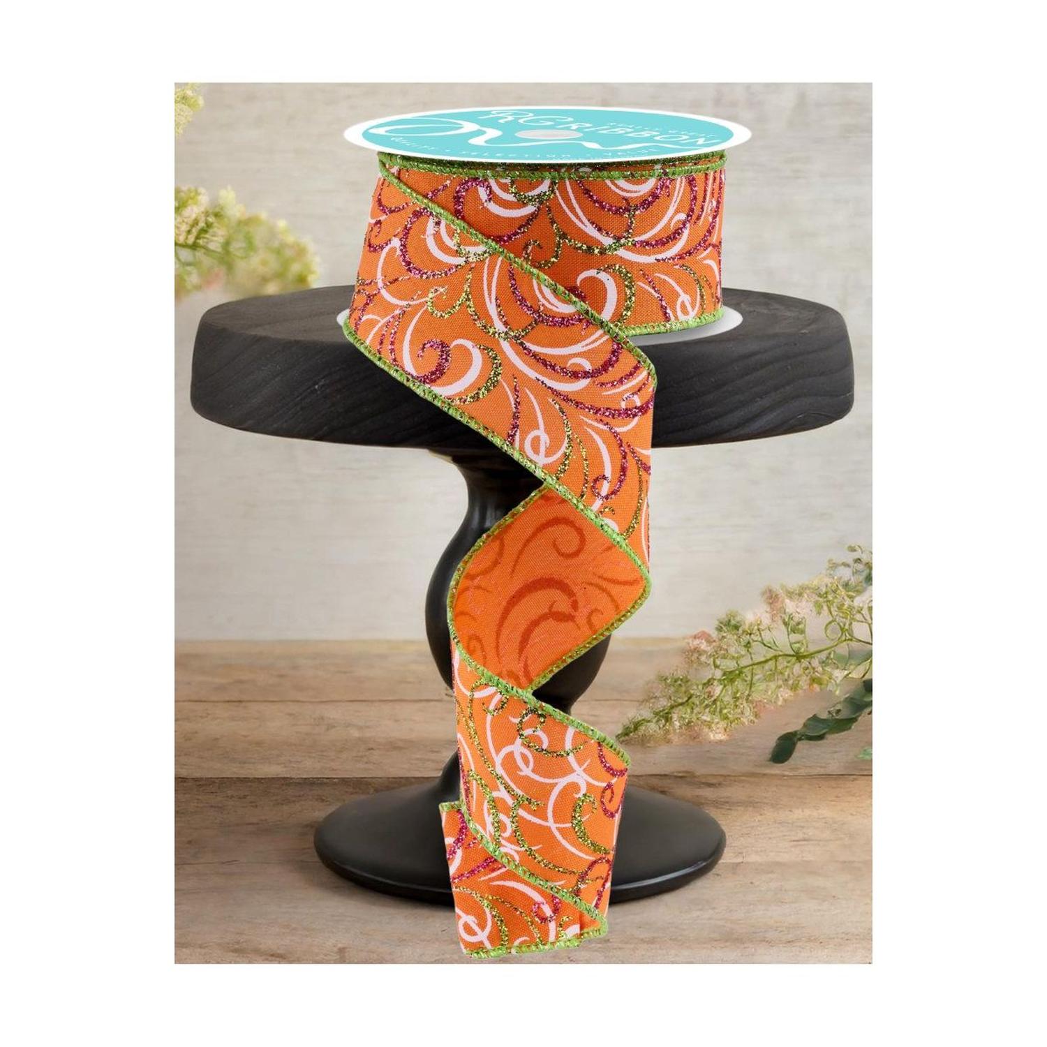 Shop For 1.5" Multi Swirls Glitter Ribbon: Orange/Pink/Lime (10 Yard)