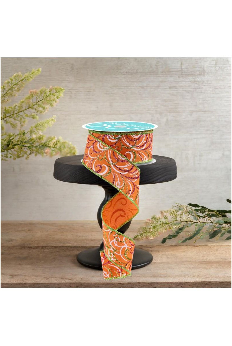 Shop For 1.5" Multi Swirls Glitter Ribbon: Orange/Pink/Lime (10 Yard)