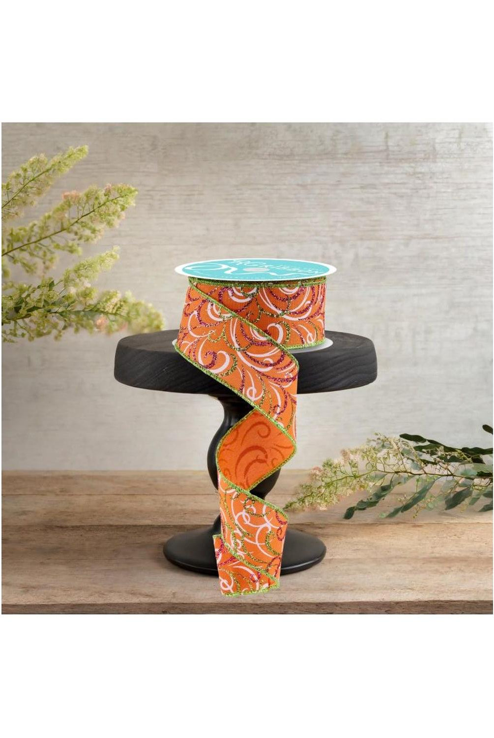 1.5" Multi Swirls Glitter Ribbon: Orange/Pink/Lime (10 Yard)