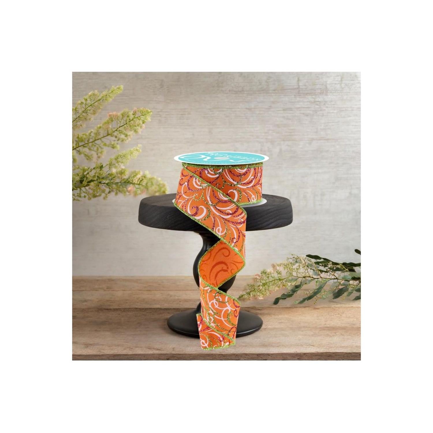 Shop For 1.5" Multi Swirls Glitter Ribbon: Orange/Pink/Lime (10 Yard)