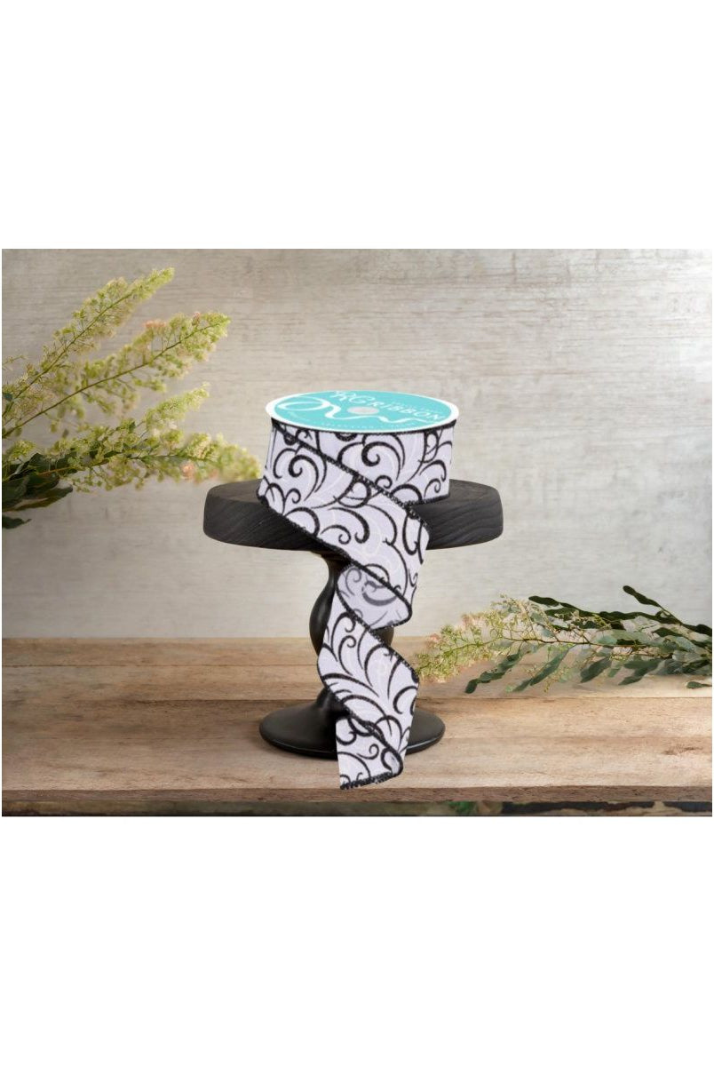 Shop For 1.5" Multi Swirls Glitter Ribbon: White/Black (10 Yard) at Michelle's aDOORable Creations
