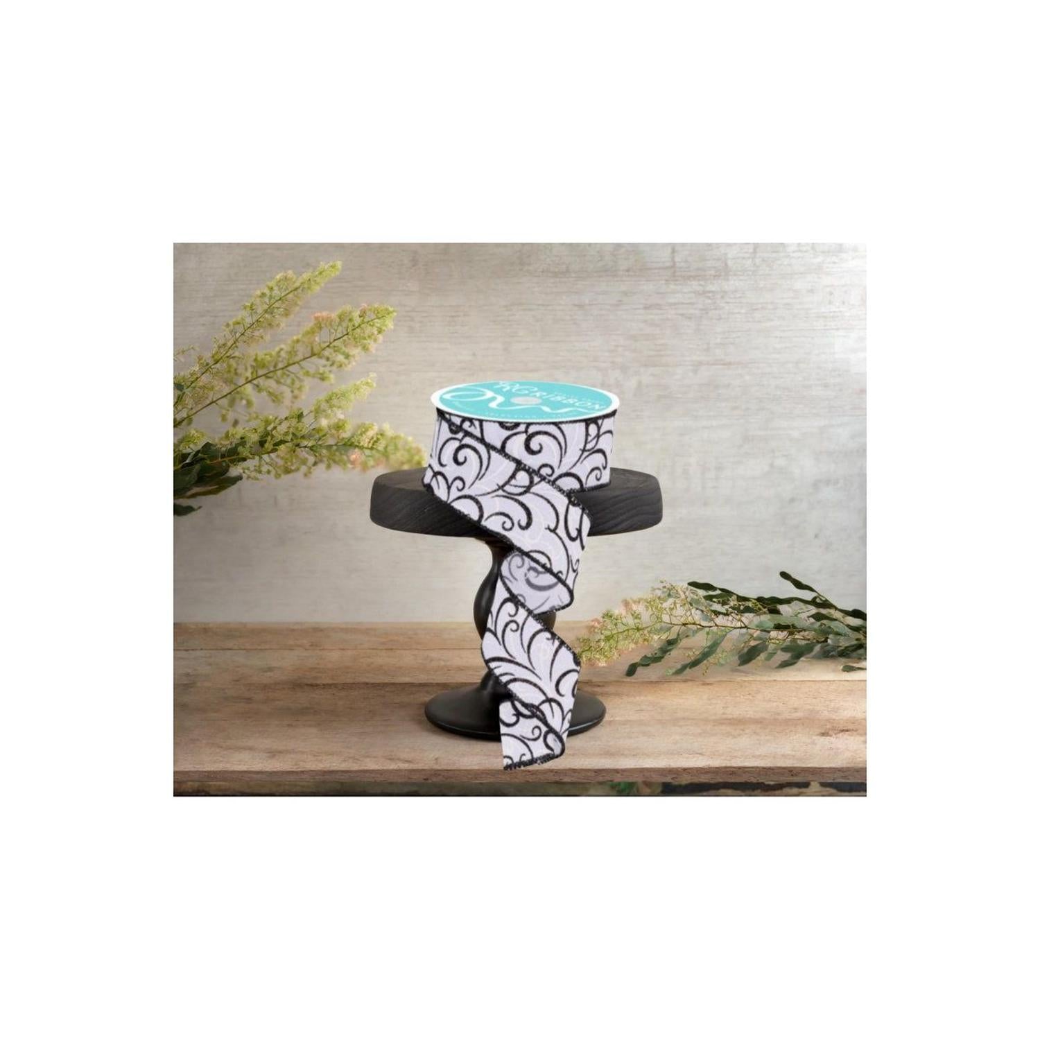 Shop For 1.5" Multi Swirls Glitter Ribbon: White/Black (10 Yard) at Michelle's aDOORable Creations