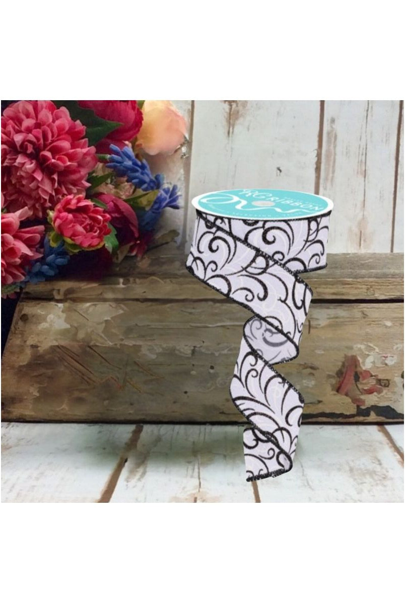 Shop For 1.5" Multi Swirls Glitter Ribbon: White/Black (10 Yard) at Michelle's aDOORable Creations