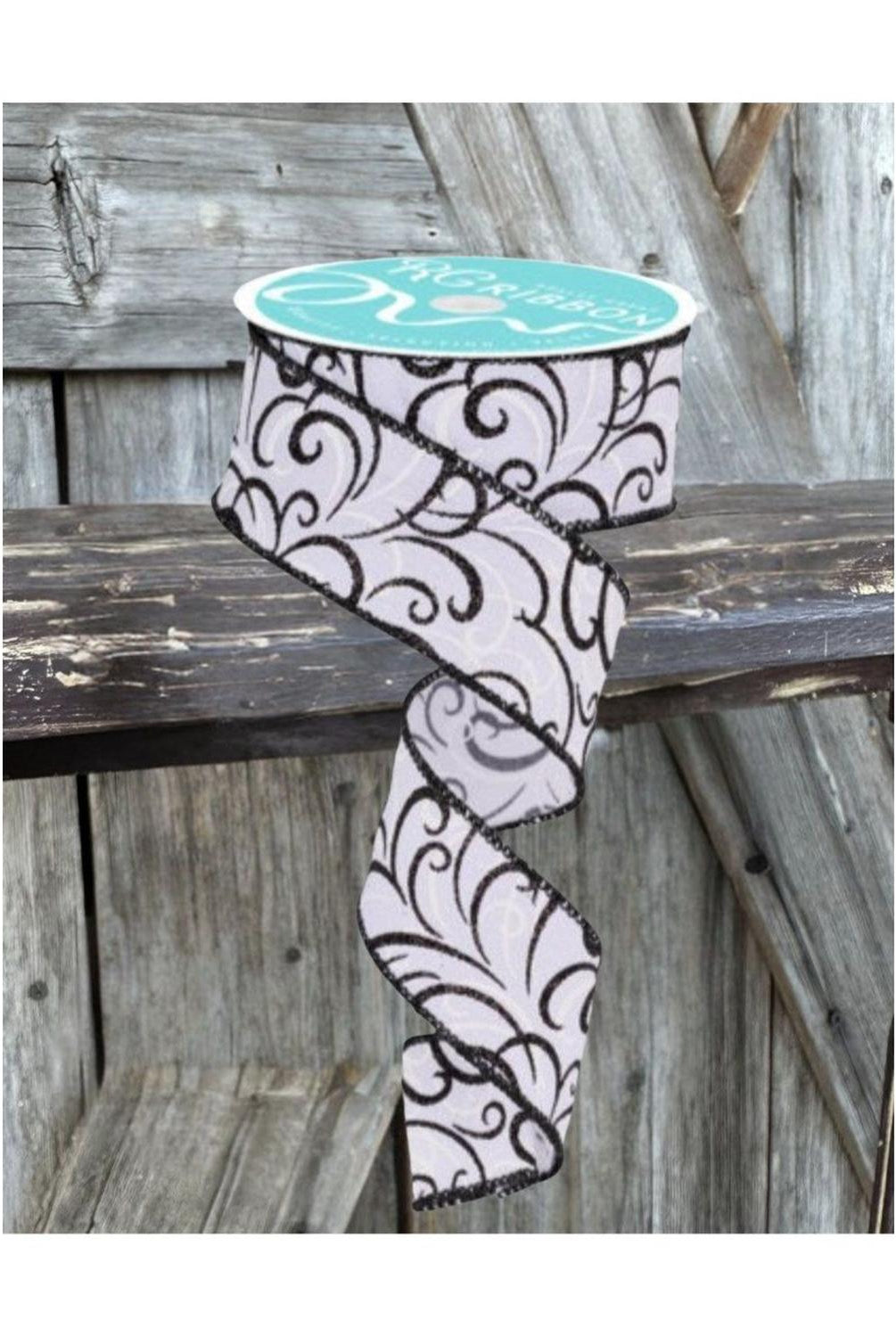 1.5" Multi Swirls Glitter Ribbon: White/Black (10 Yard)