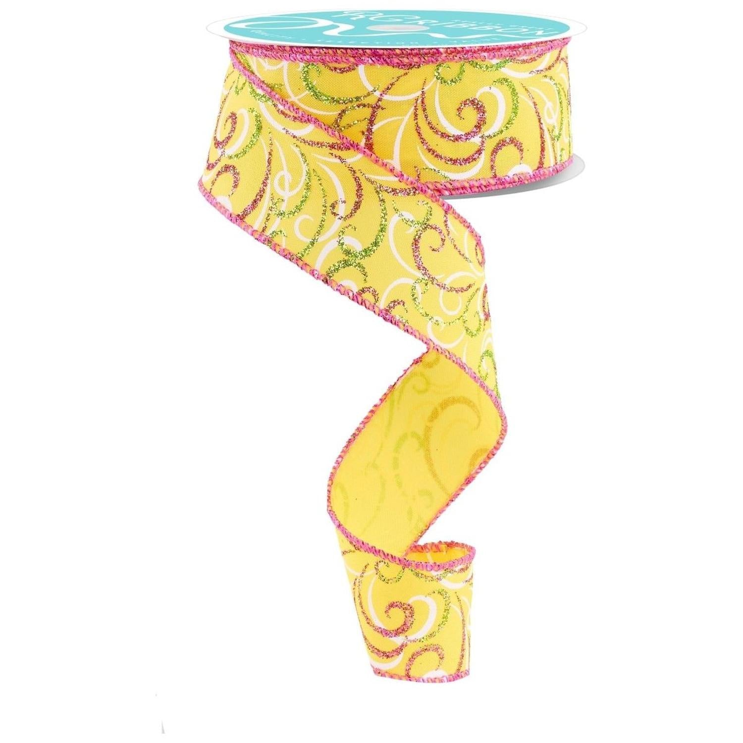 Shop For 1.5" Multi Swirls Glitter Ribbon: Yellow/Pink/Lime (10 Yard)
