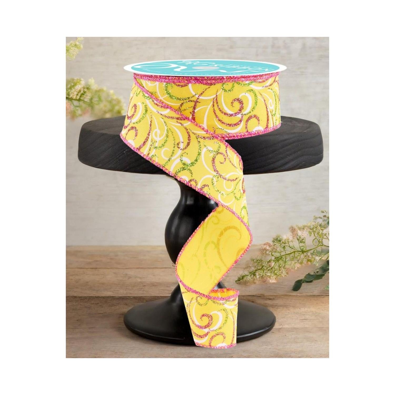 Shop For 1.5" Multi Swirls Glitter Ribbon: Yellow/Pink/Lime (10 Yard)