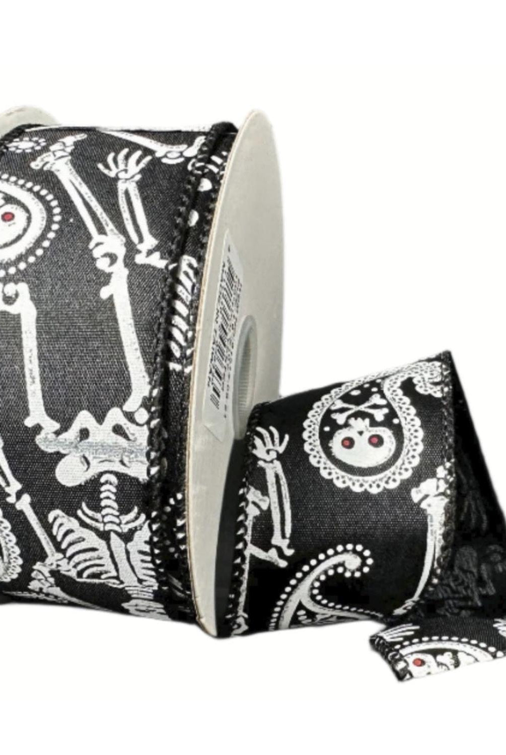 1.5" Paisley Skull Halloween Ribbon: Black (10 Yards)