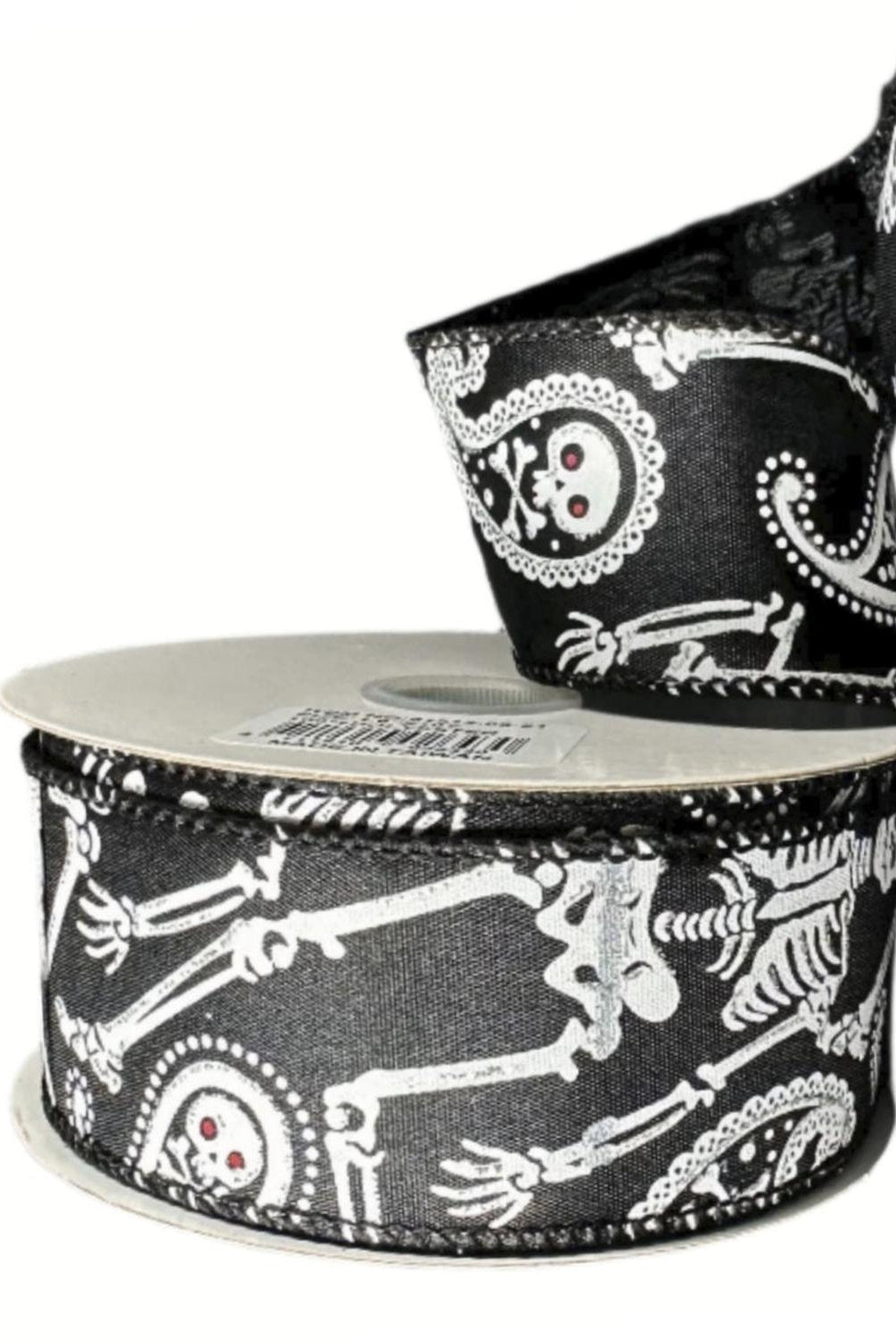 1.5" Paisley Skull Halloween Ribbon: Black (10 Yards)