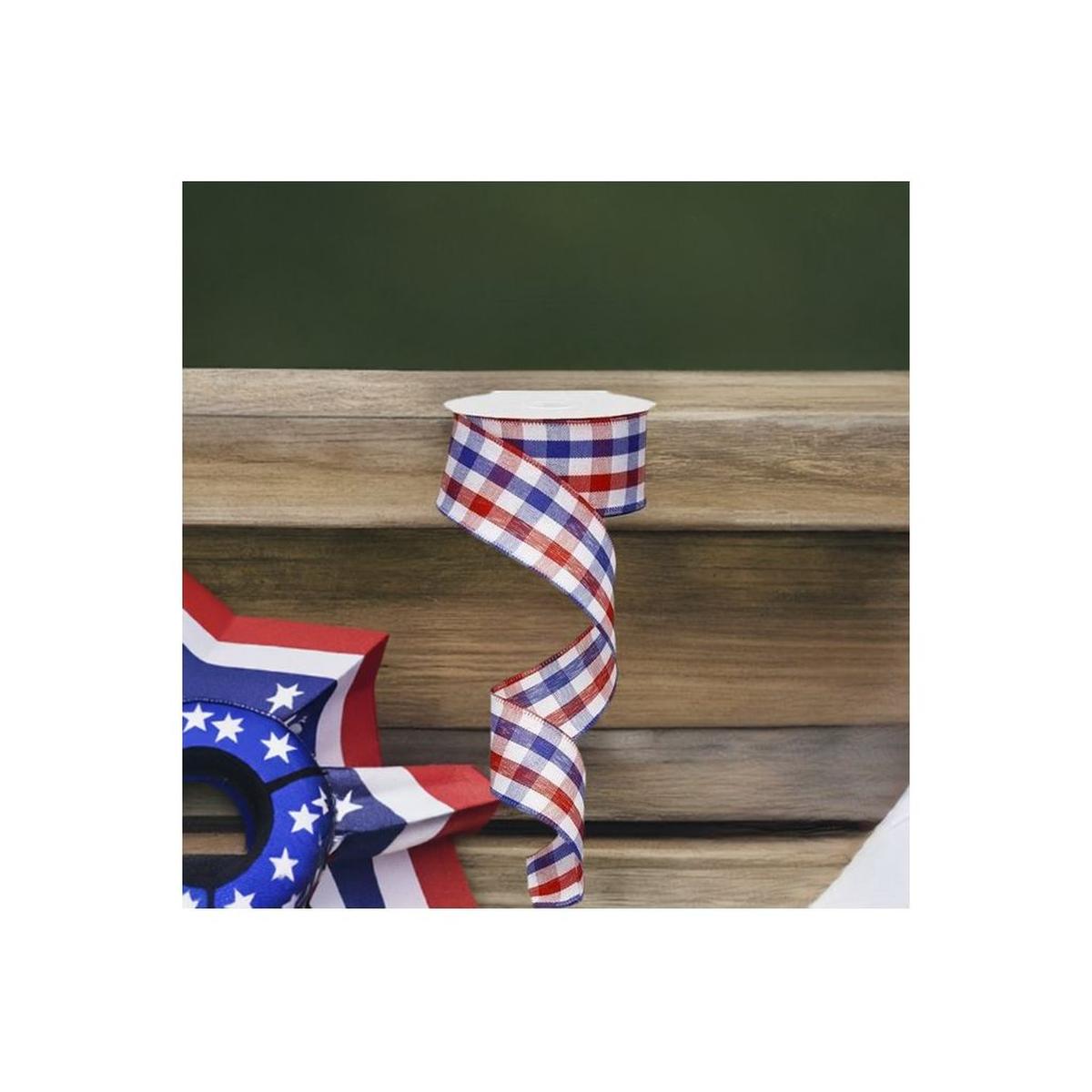 Shop For 1.5" Patriotic Gingham Plaid Ribbon: Red, White & Blue (10 Yards) at Michelle's aDOORable Creations