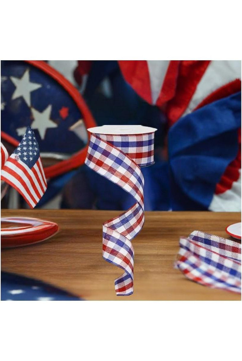 Shop For 1.5" Patriotic Gingham Plaid Ribbon: Red, White & Blue (10 Yards) at Michelle's aDOORable Creations