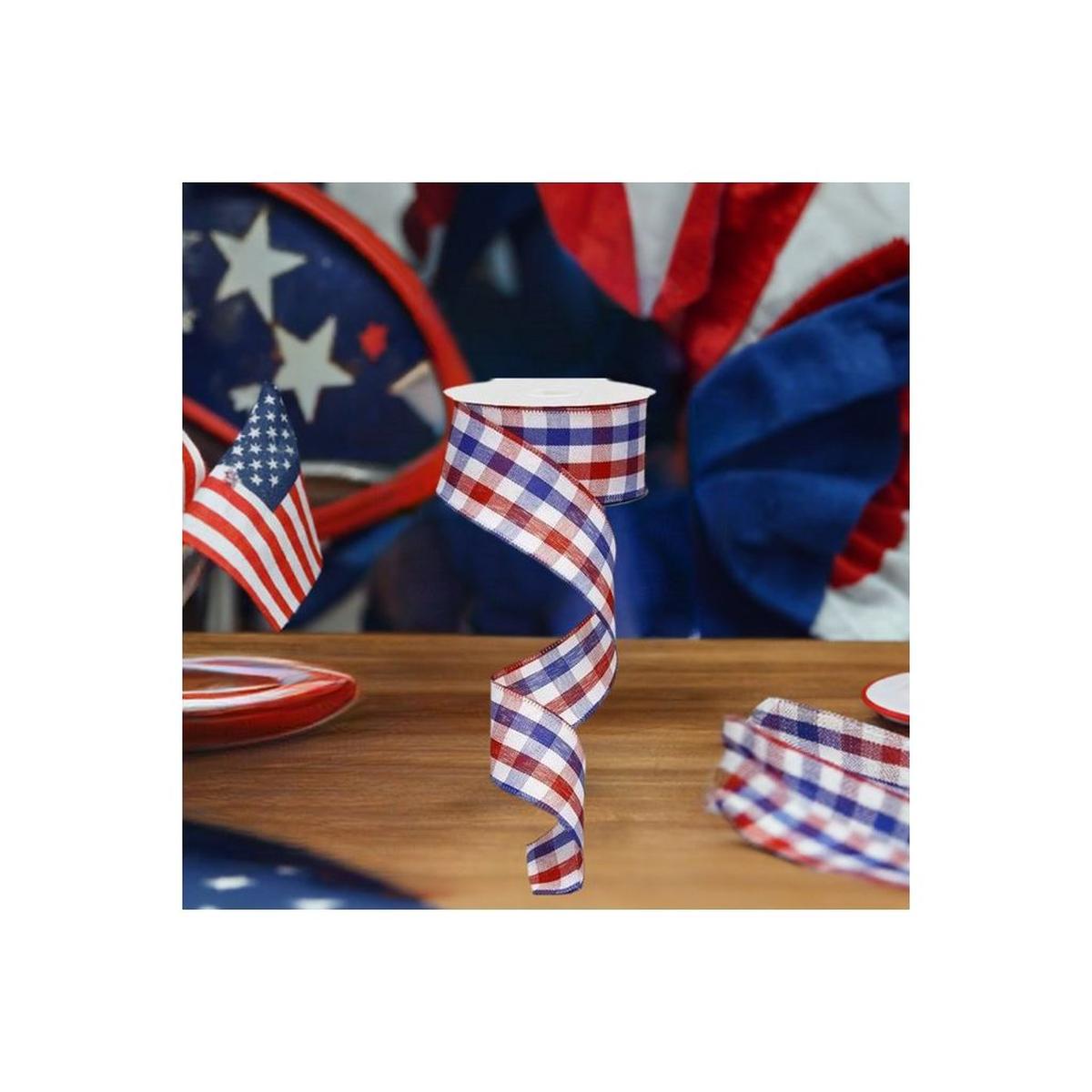 Shop For 1.5" Patriotic Gingham Plaid Ribbon: Red, White & Blue (10 Yards) at Michelle's aDOORable Creations