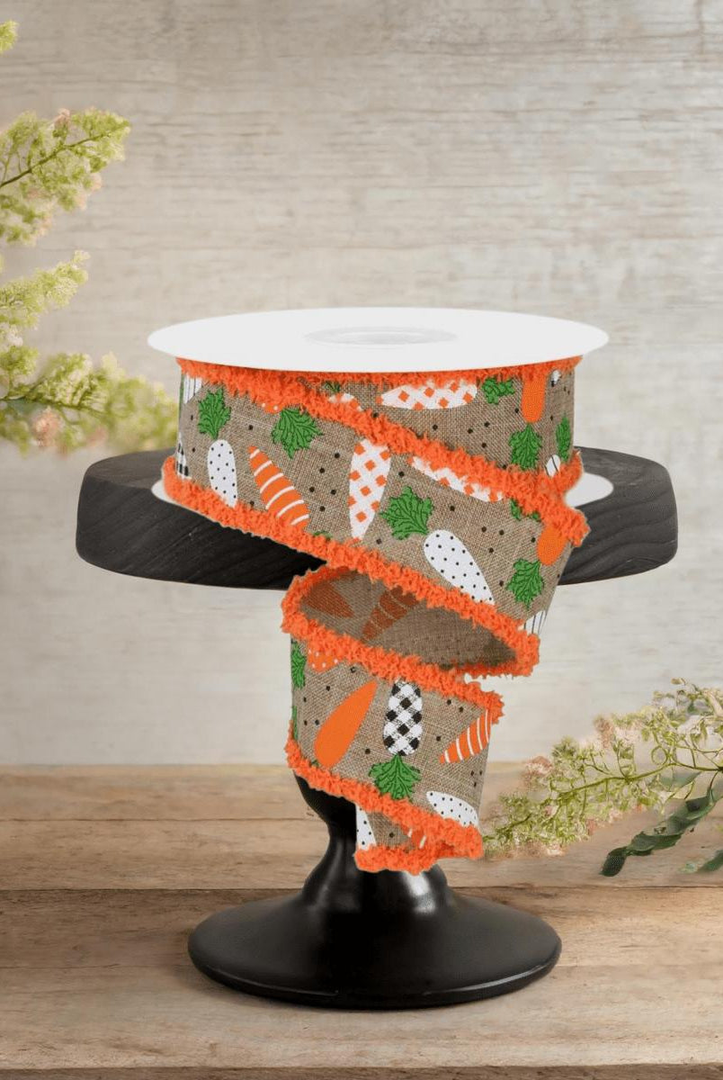 Shop For 1.5" Pattern Carrots Drift Edge Ribbon: Light Beige (10 Yards)