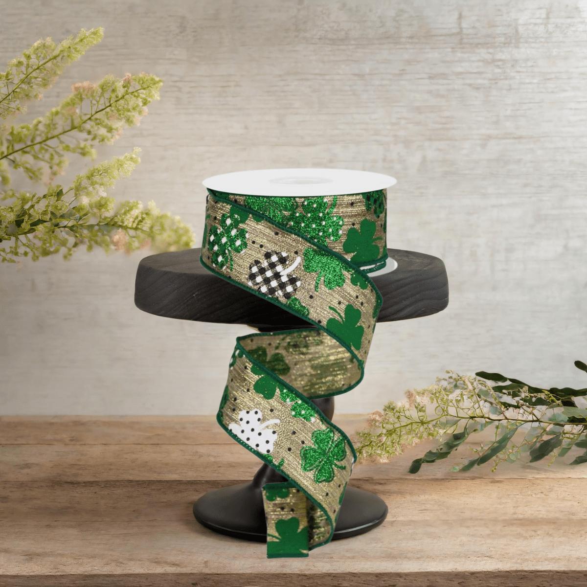 Shop For 1.5" Pattern Shamrock Ribbon: Gold (10 Yards)