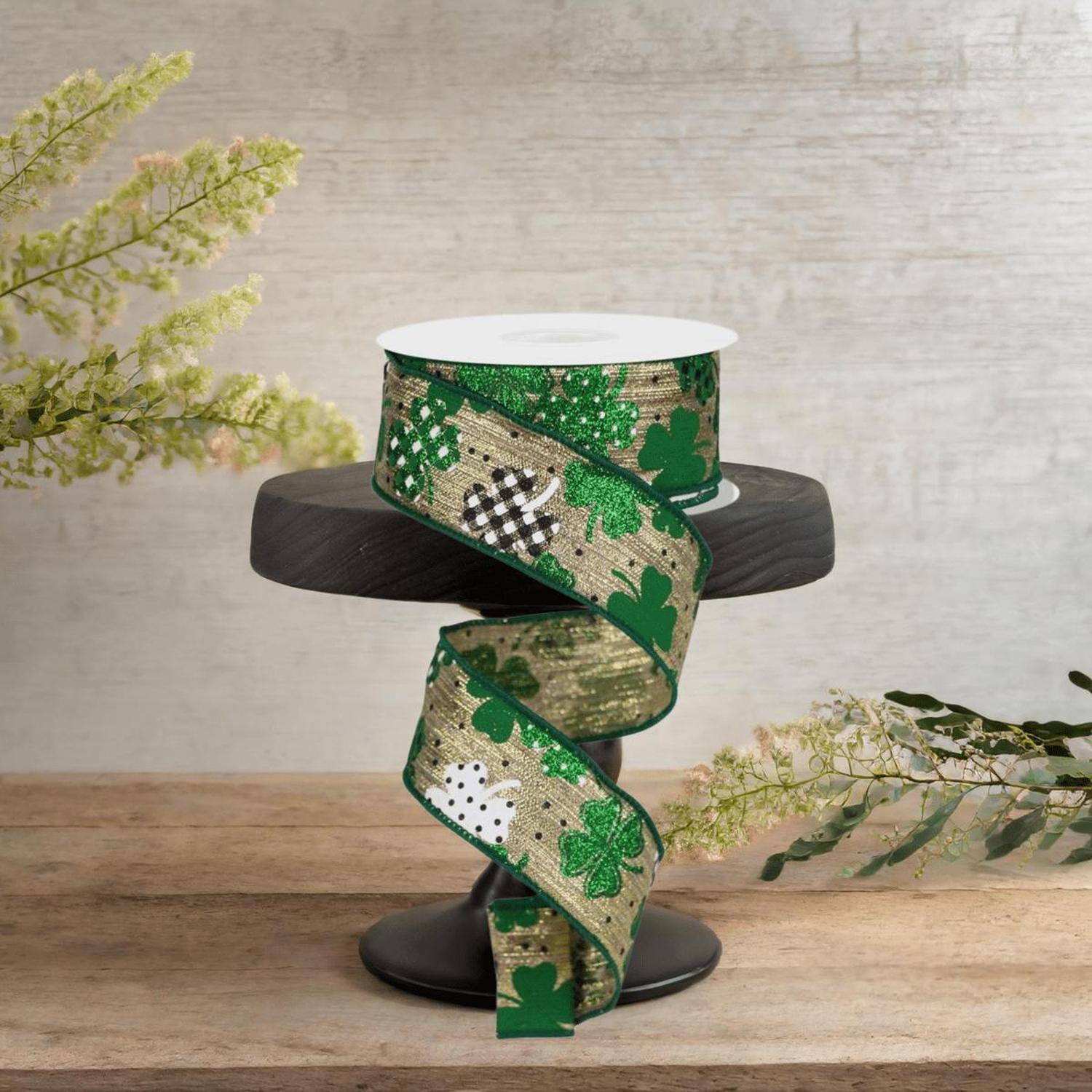 Shop For 1.5" Pattern Shamrock Ribbon: Gold (10 Yards)