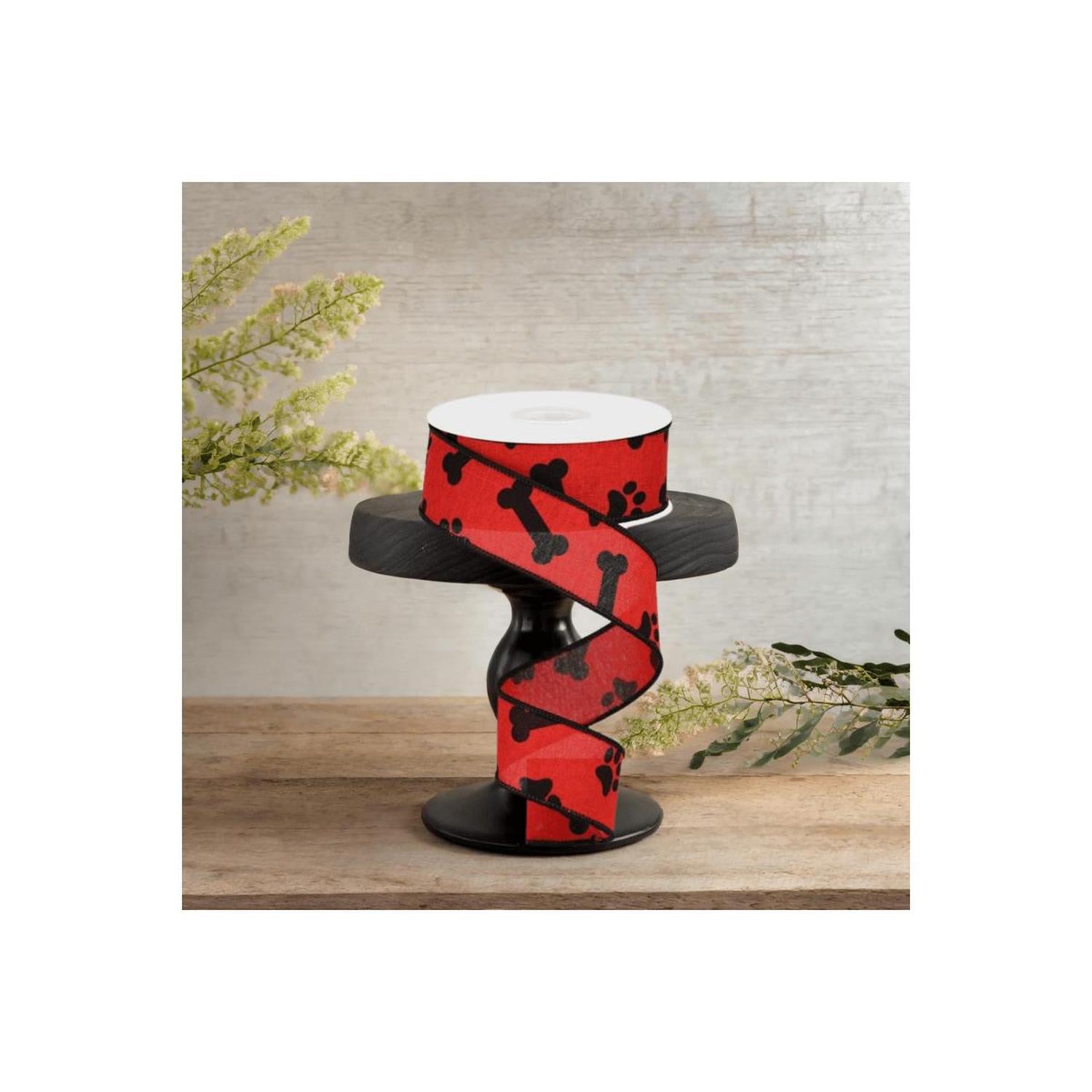 Shop For 1.5" Paw Print Royal Ribbon: Red & Black (10 Yards)