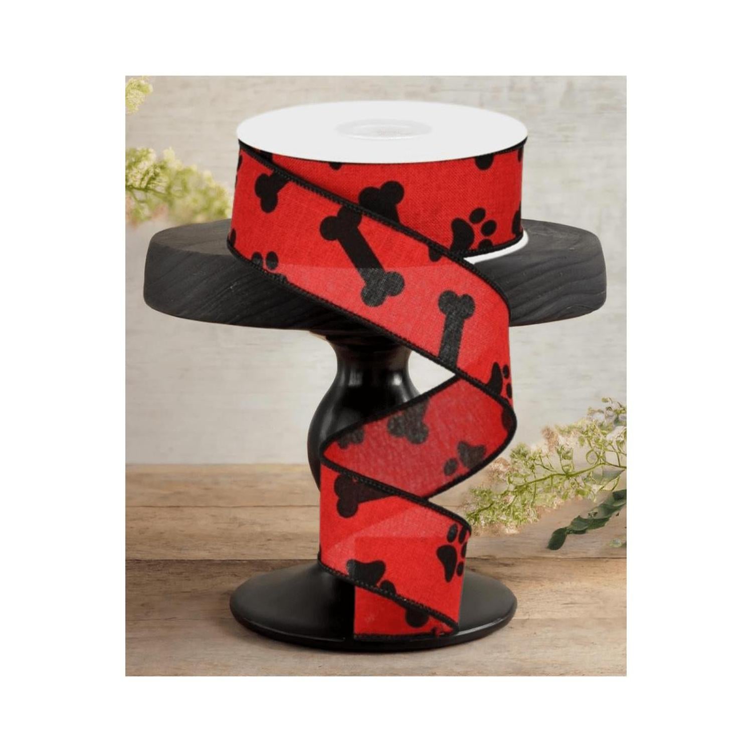 Shop For 1.5" Paw Print Royal Ribbon: Red & Black (10 Yards)