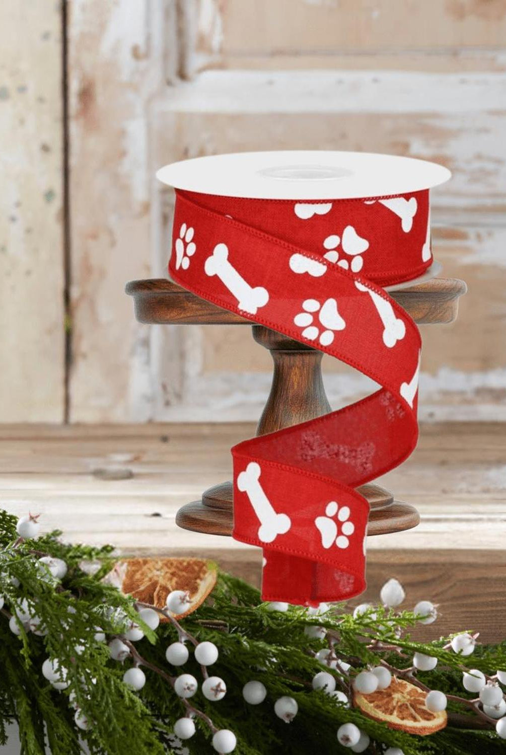 Shop For 1.5" Paw Print Royal Ribbon: Red & White (10 Yards)