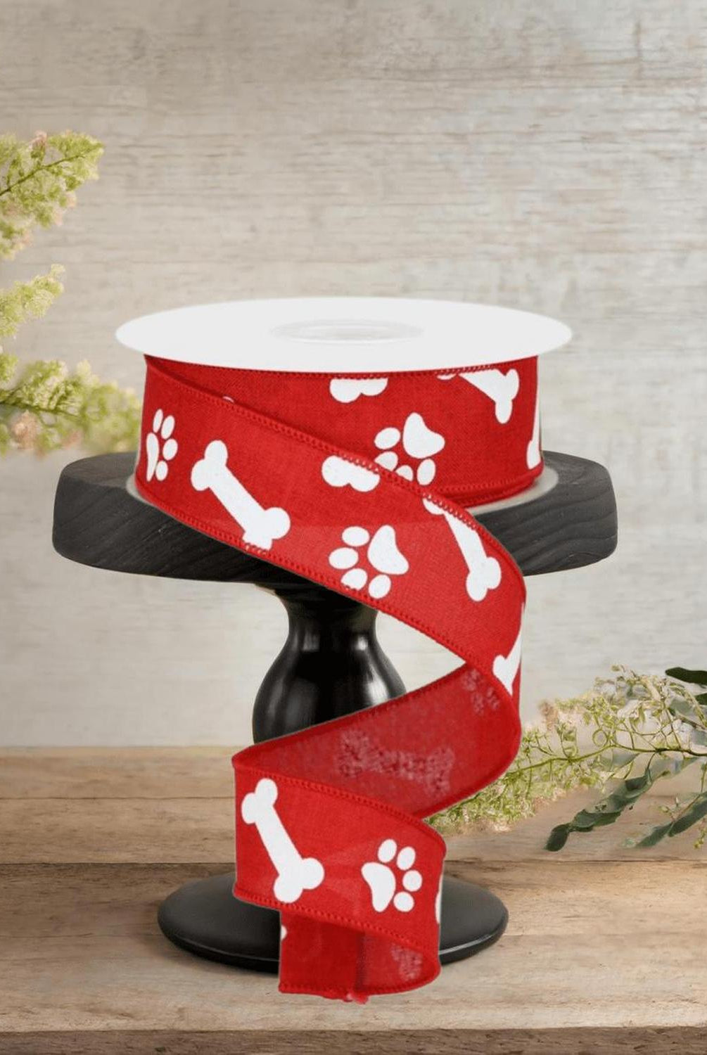 Shop For 1.5" Paw Print Royal Ribbon: Red & White (10 Yards)