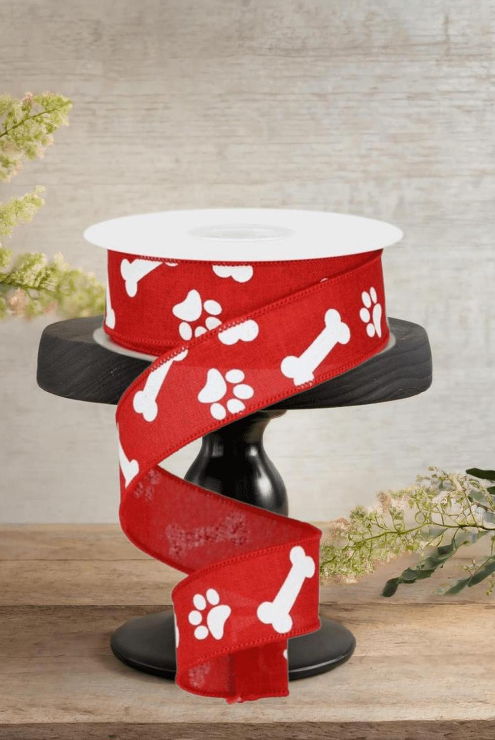 Shop For 1.5" Paw Print Royal Ribbon: Red & White (10 Yards)