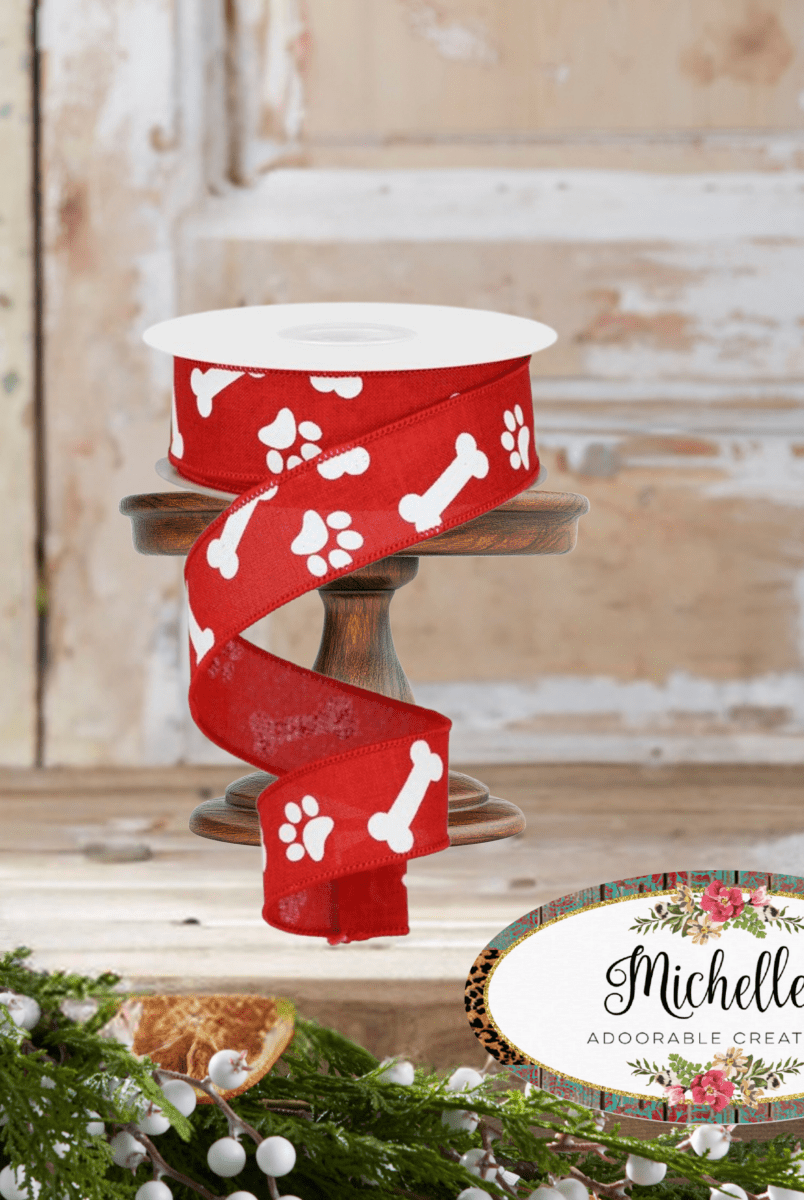 Shop For 1.5" Paw Print Royal Ribbon: Red & White (10 Yards)