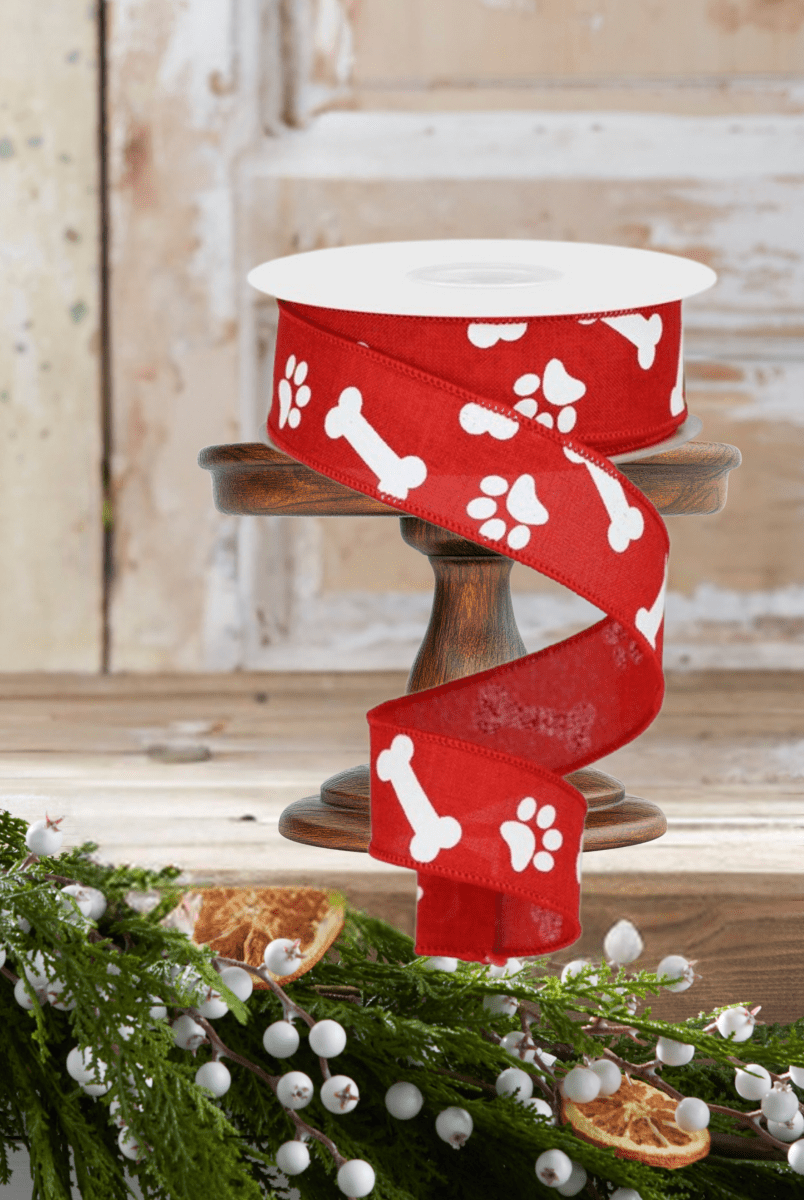 Shop For 1.5" Paw Print Royal Ribbon: Red & White (10 Yards)