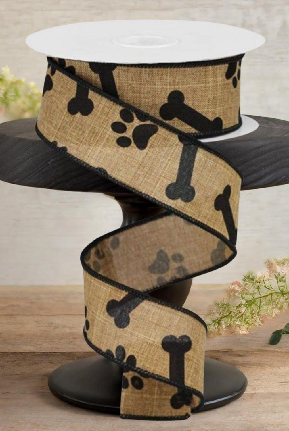 Shop For 1.5" Paw Print Royal Ribbon: Tan & Black (10 Yards)