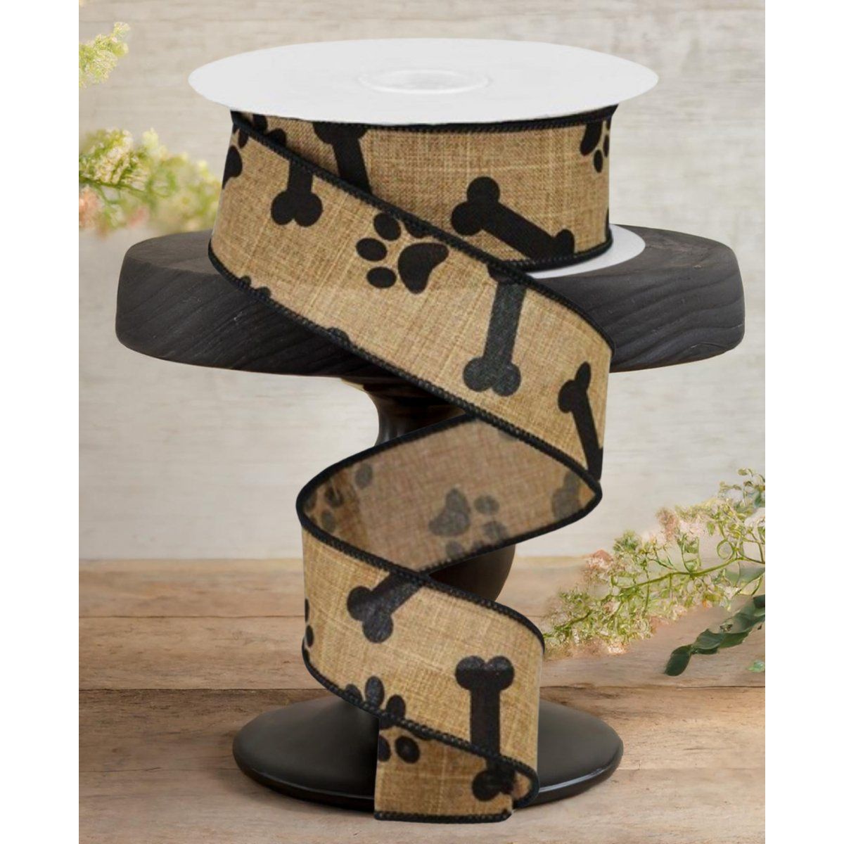 Shop For 1.5" Paw Print Royal Ribbon: Tan & Black (10 Yards)