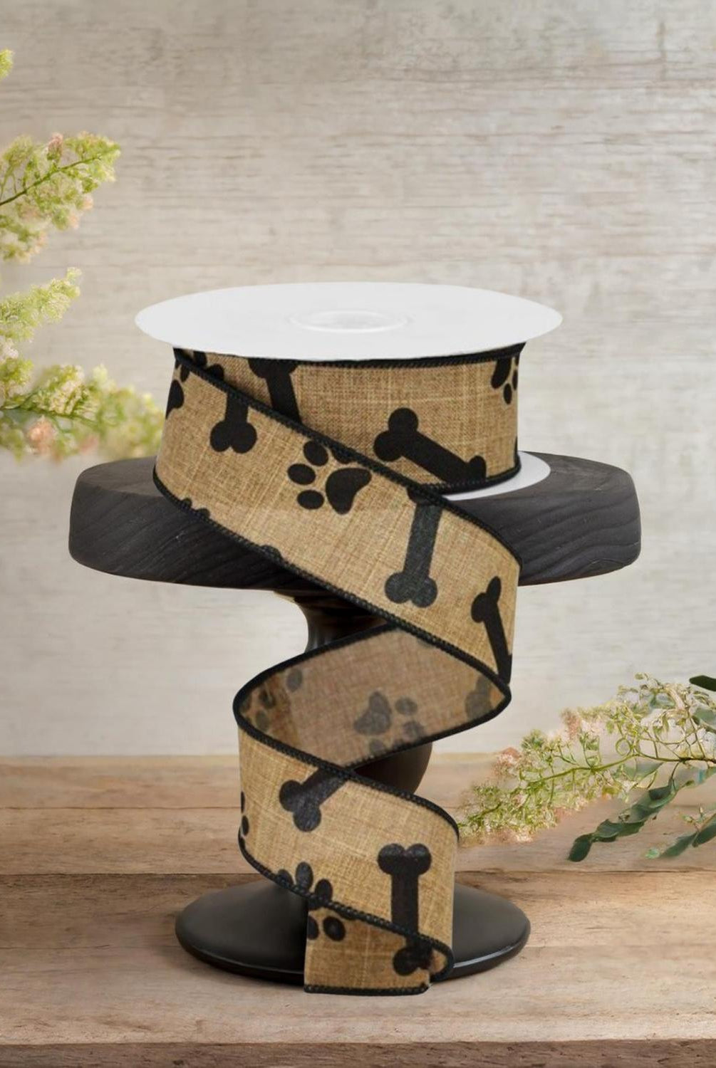 Shop For 1.5" Paw Print Royal Ribbon: Tan & Black (10 Yards)
