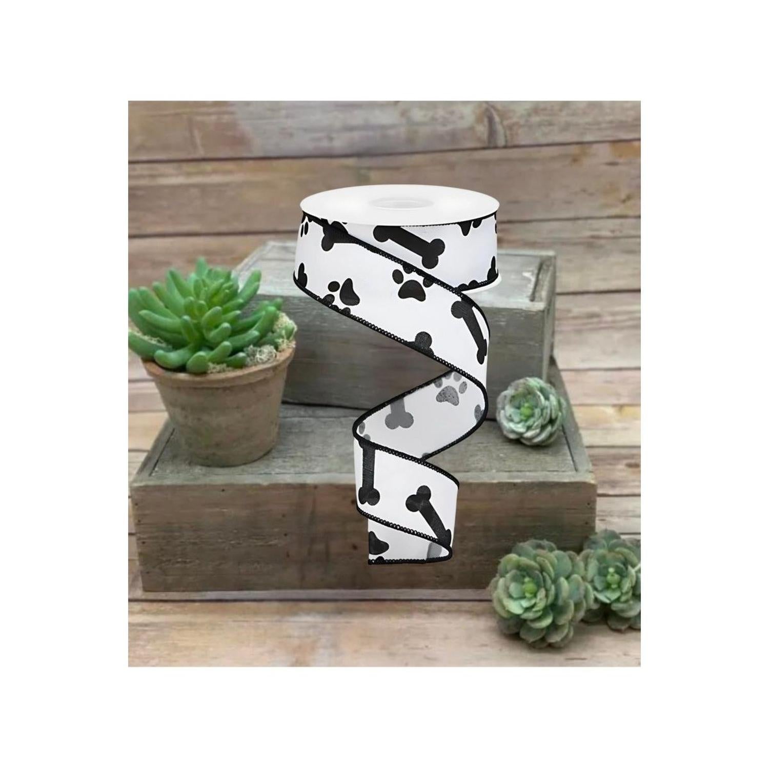 Shop For 1.5" Paw Print Royal Ribbon: White & Black (10 Yards)